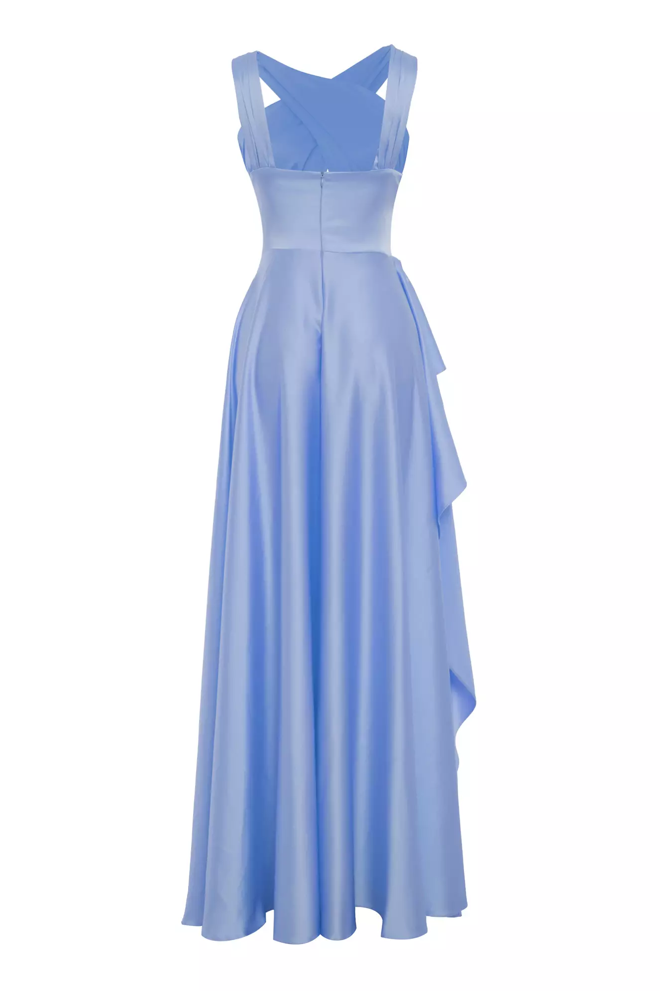 Blue satin sleeveless long dress