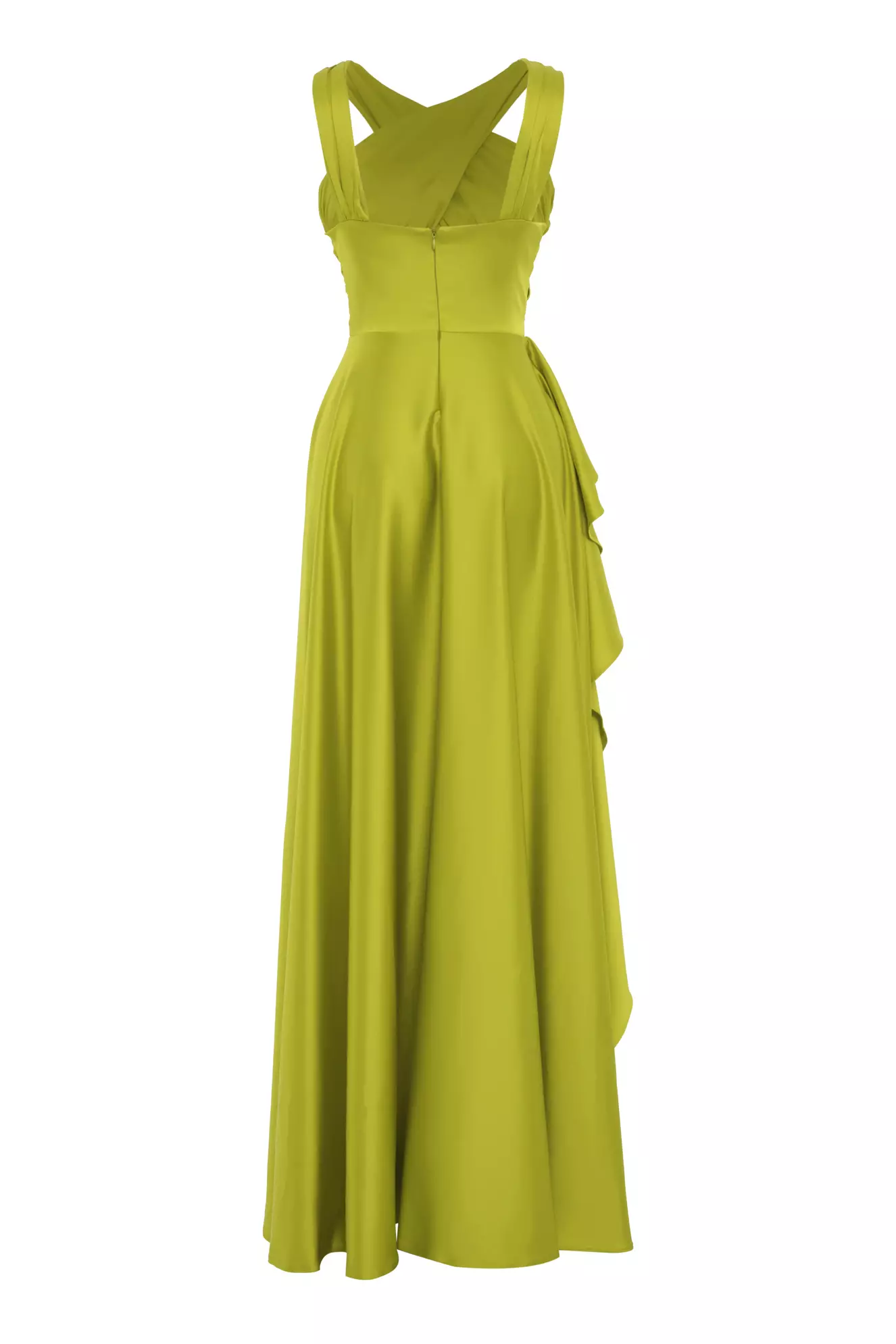 Pistachio green satin sleeveless long dress