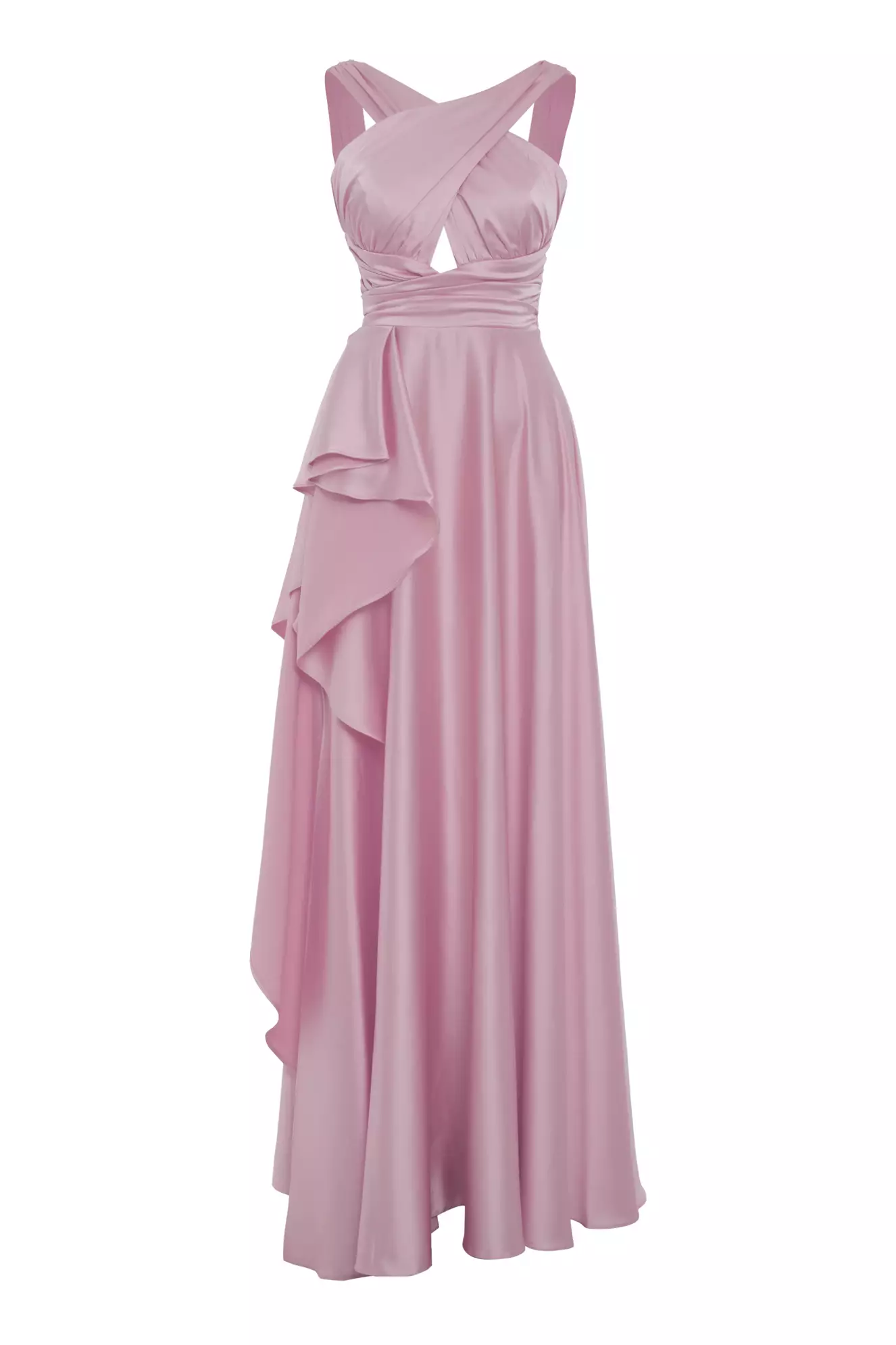 Blush satin sleeveless long dress