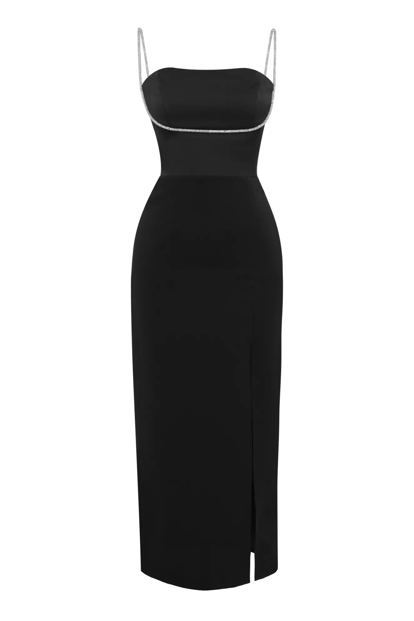 Black Krep Saten Sleeveless Midi Dress