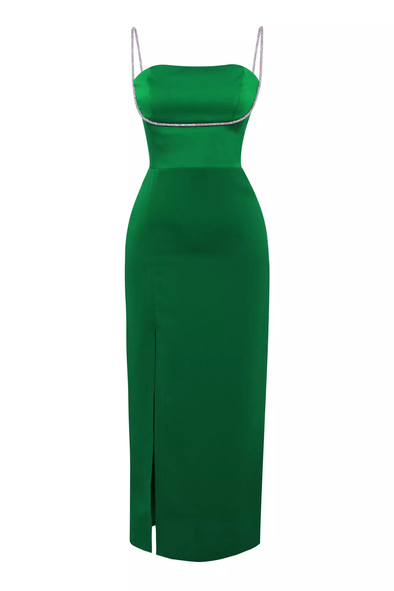 Green Krep Saten Sleeveless Midi Dress