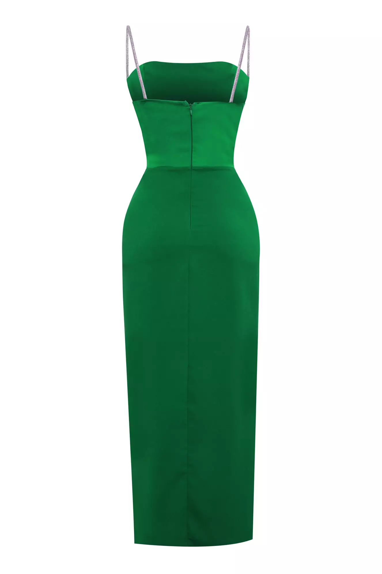Green Krep Saten Sleeveless Midi Dress