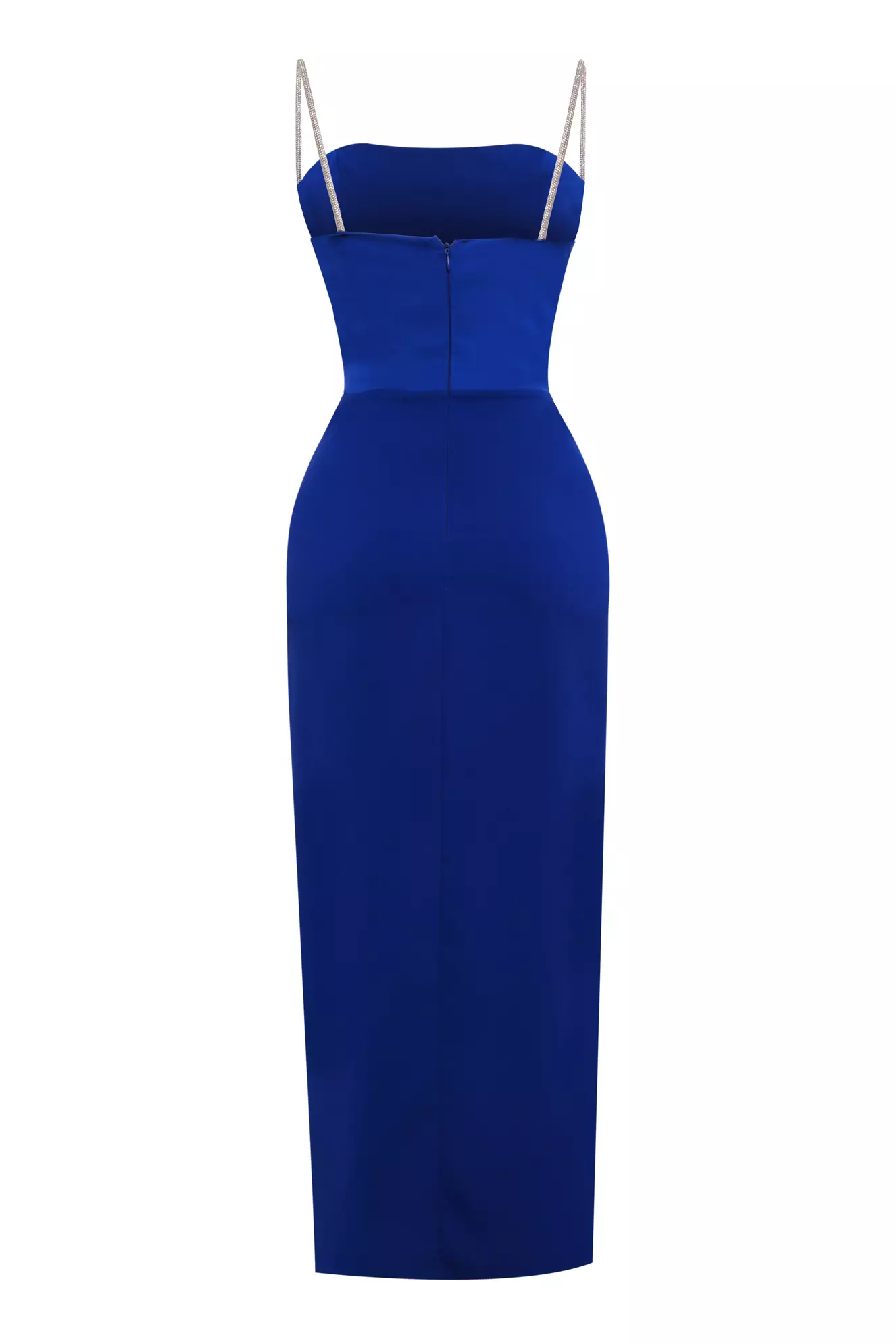 Blue Krep Saten Sleeveless Midi Dress