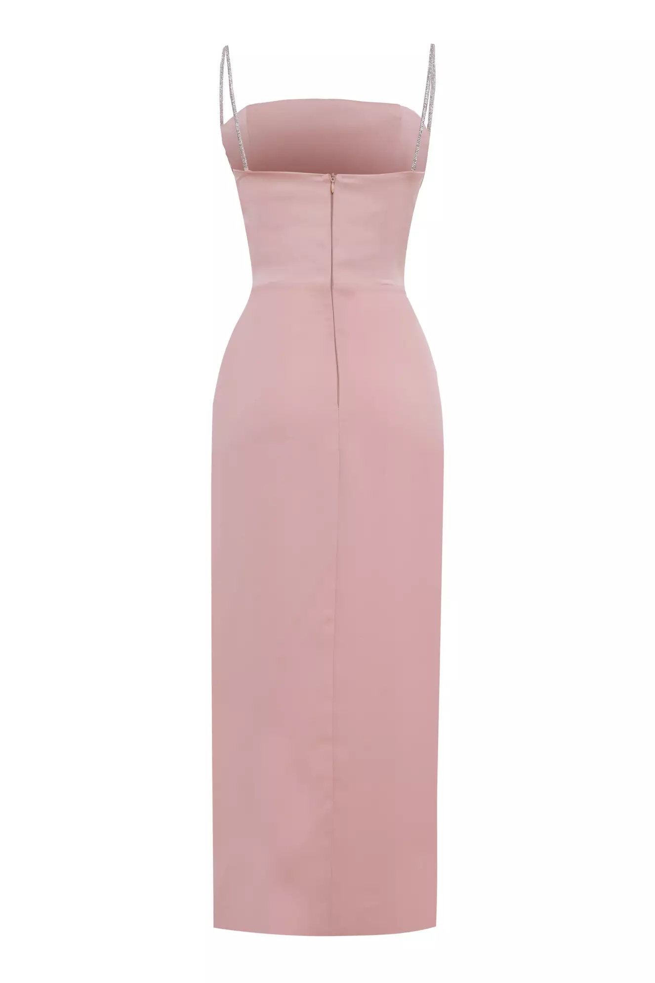 Light Pink Krep Saten Sleeveless Midi Dress