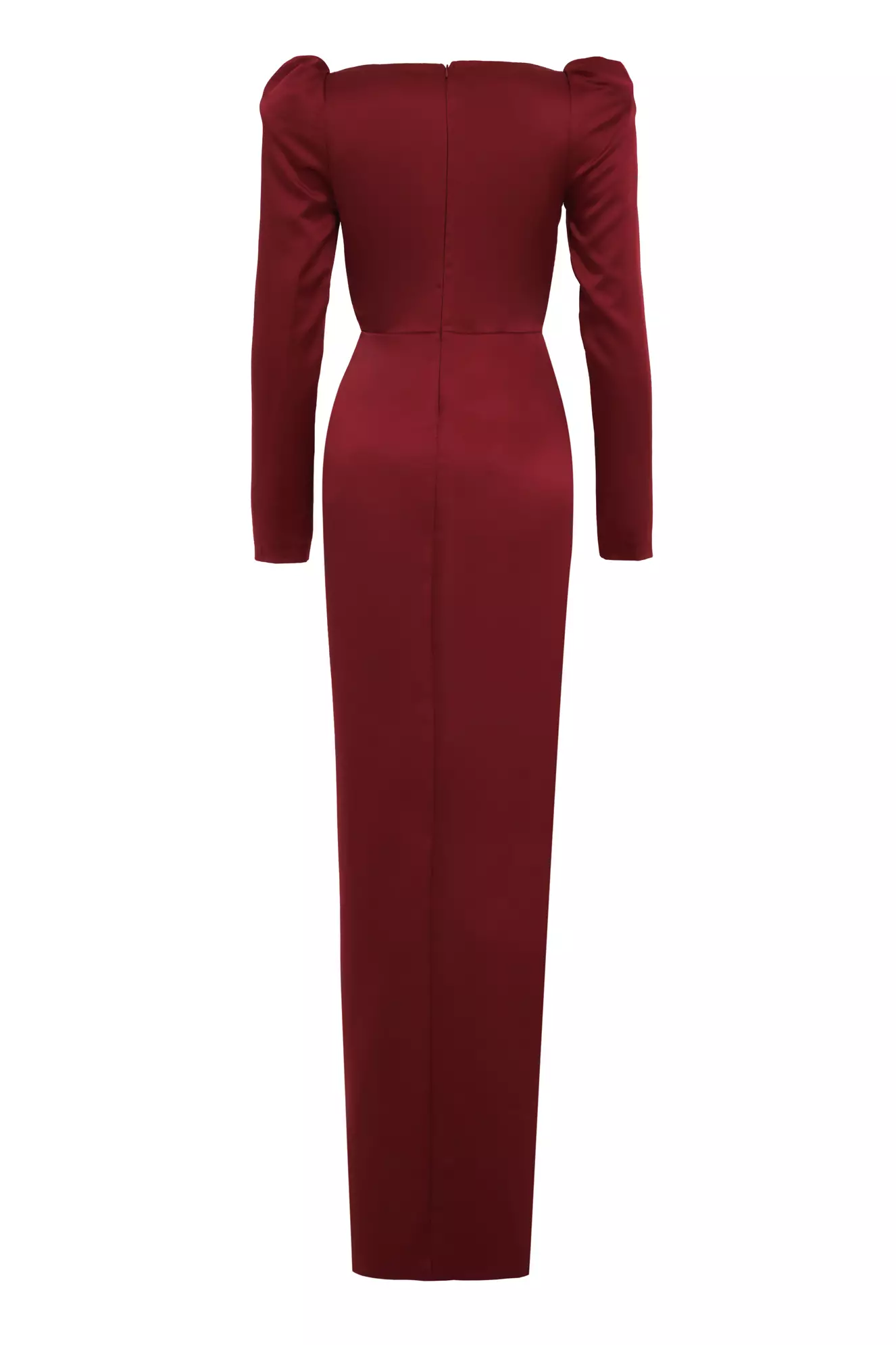 Maroon satin long sleeve long dress