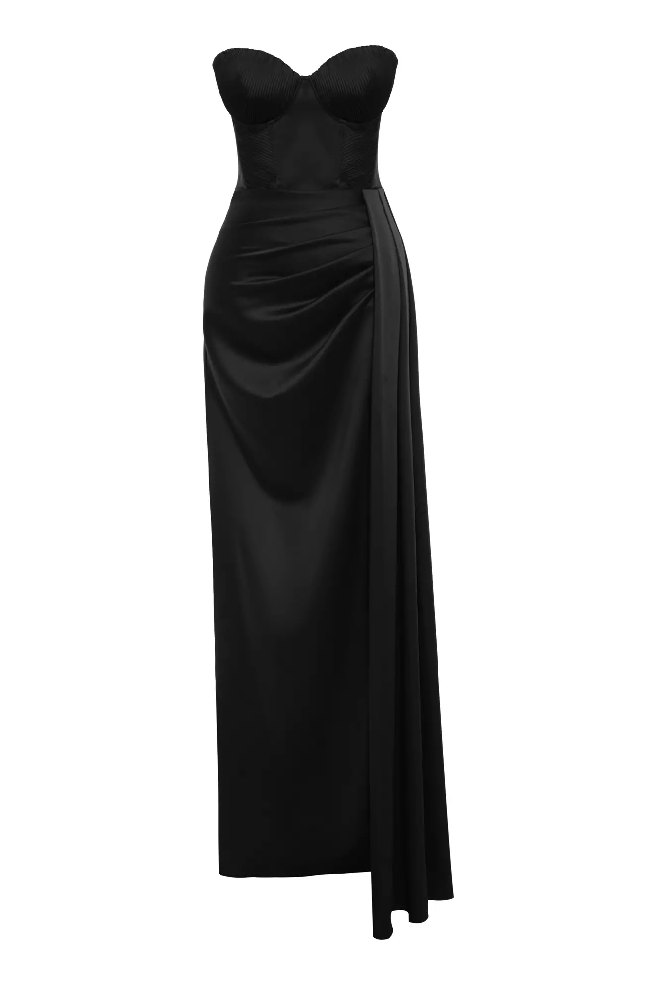 Black Satin Strapless Long Dress