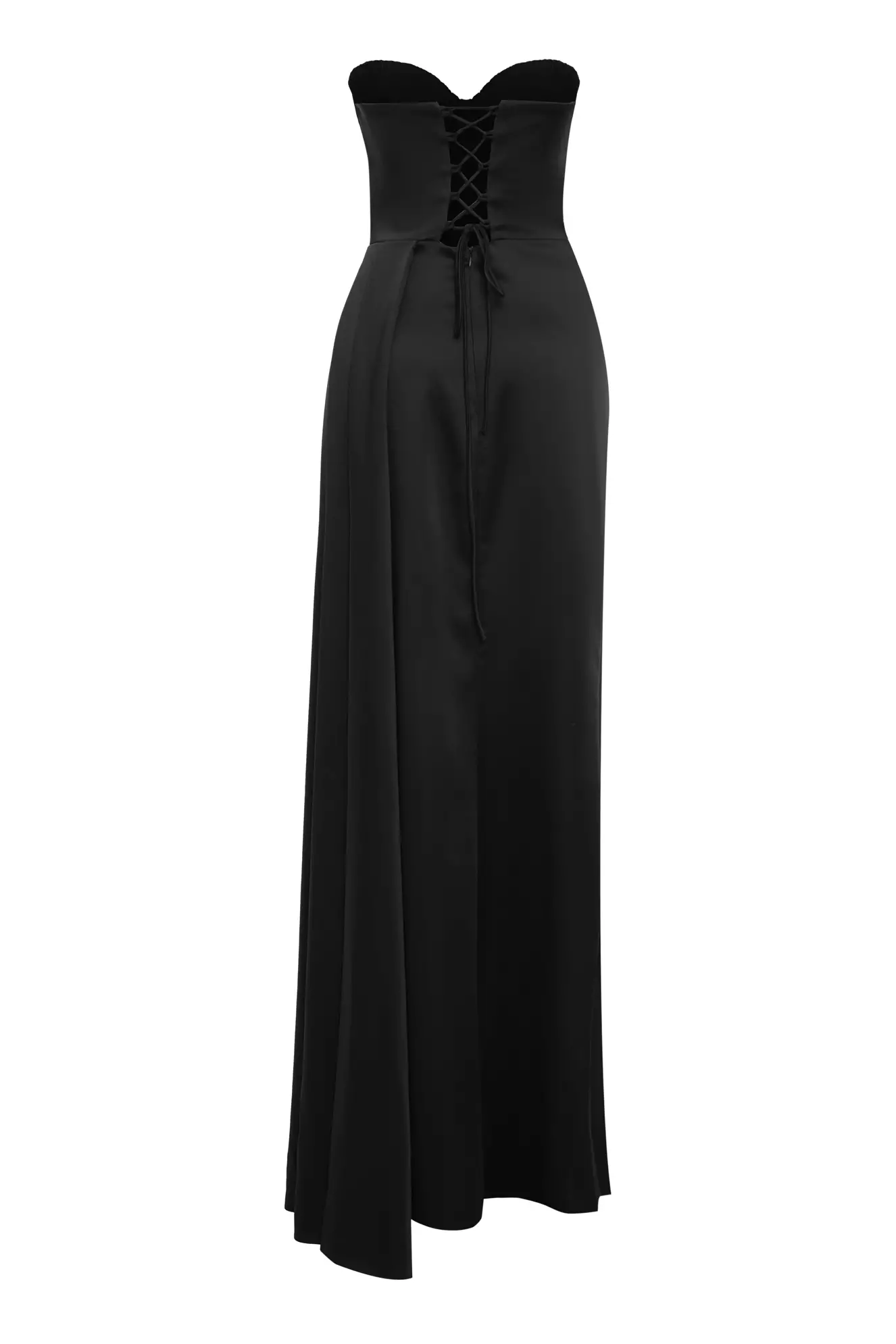 Black Satin Strapless Long Dress