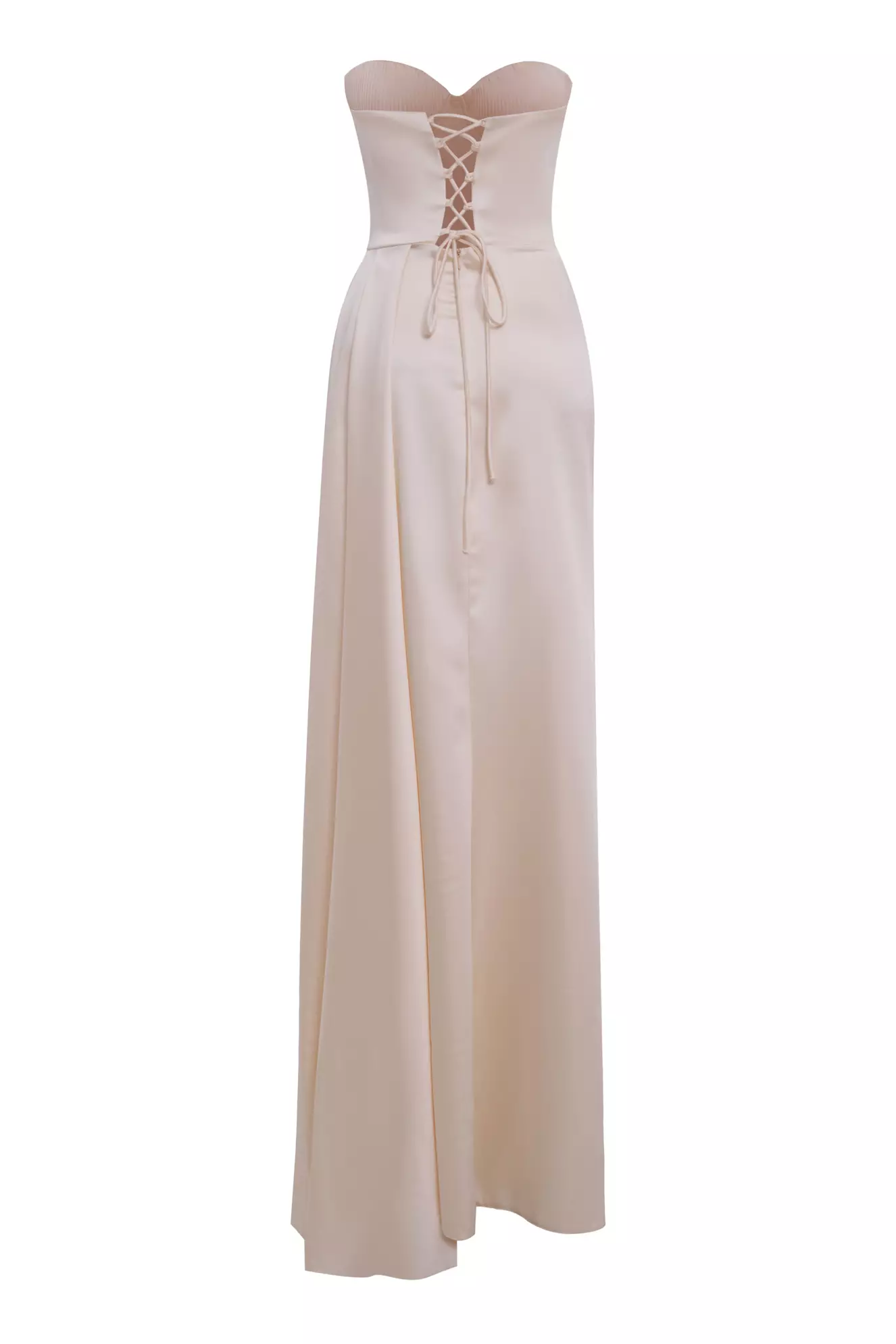 Beige Satin Strapless Long Dress