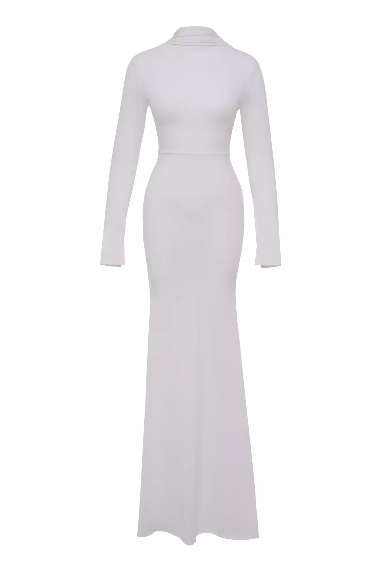 White Triko Long Sleeve Long Dress