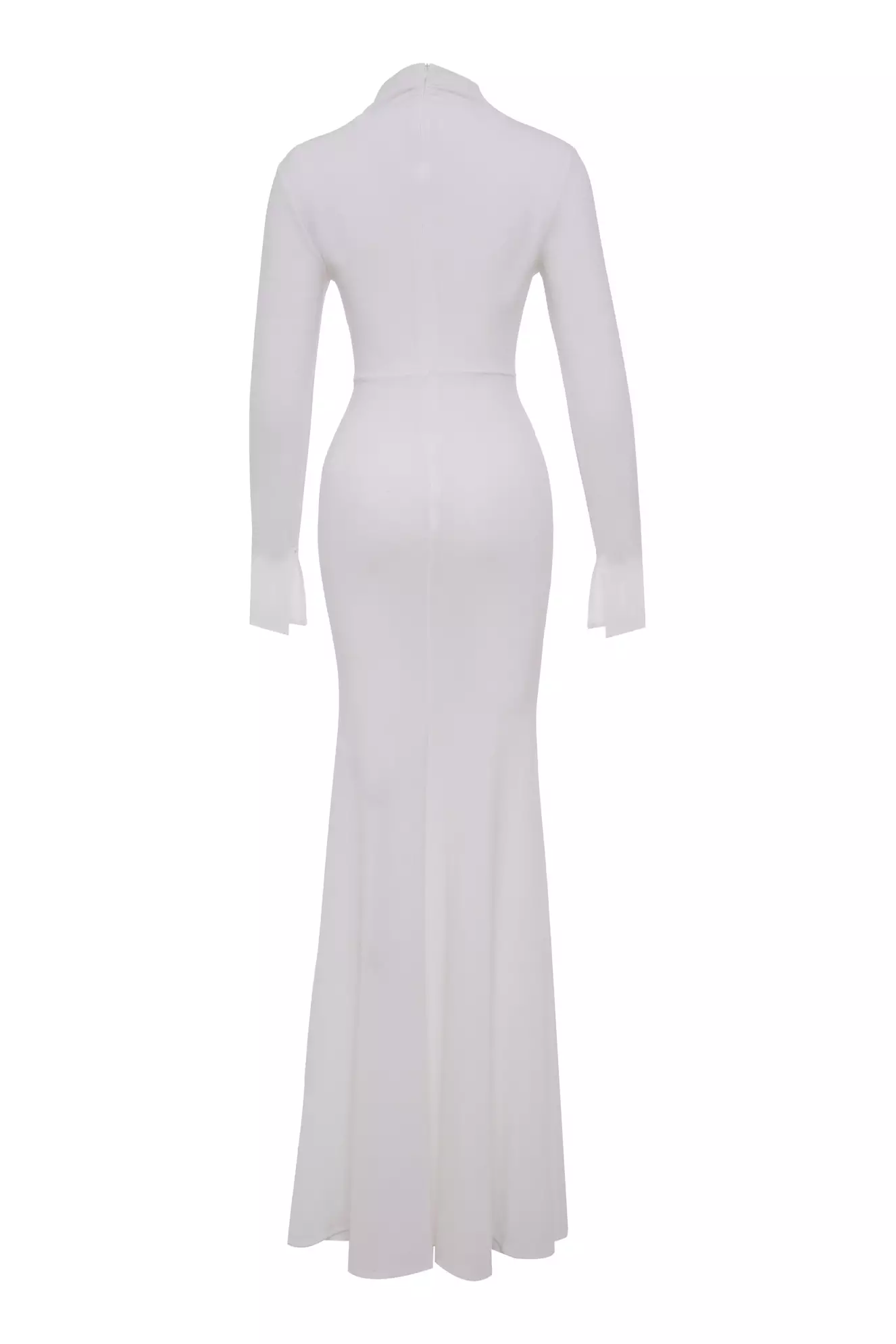 White Triko Long Sleeve Long Dress