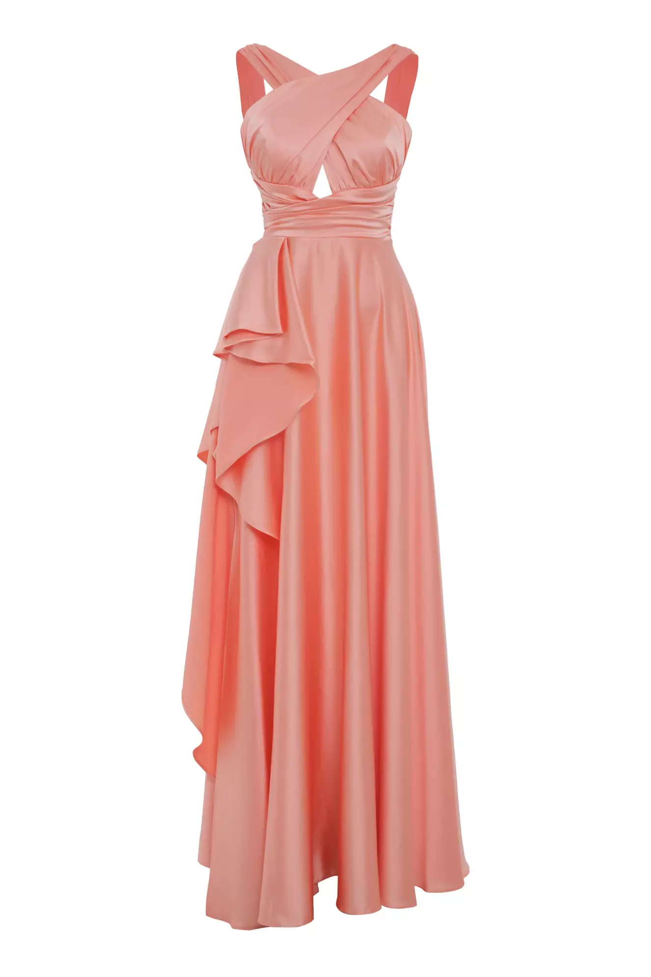 Printed satin sleeveless long dress