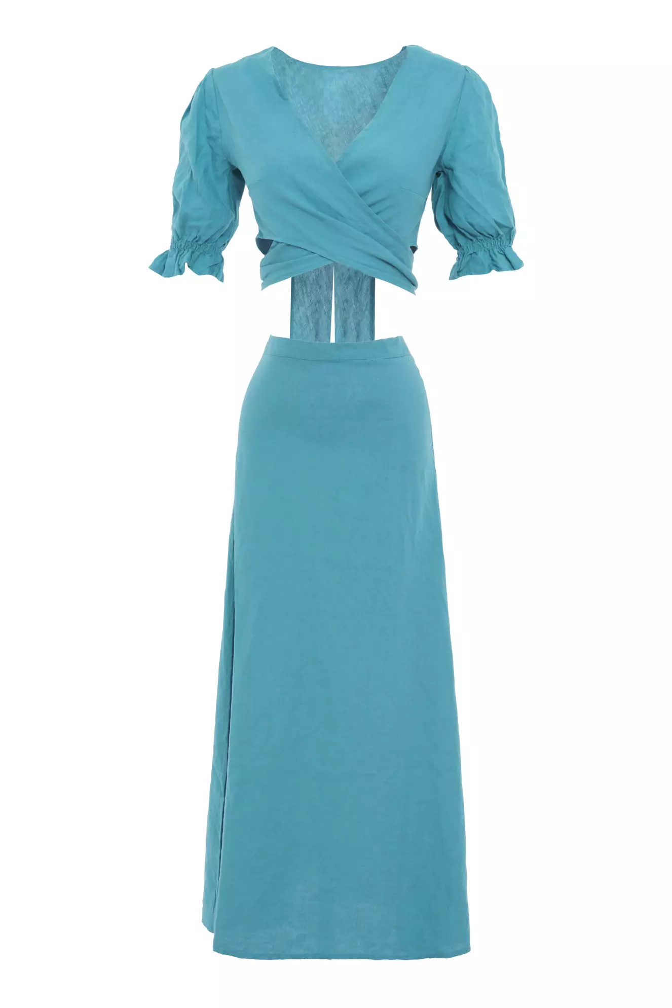Blue Linen Short Sleeve Long