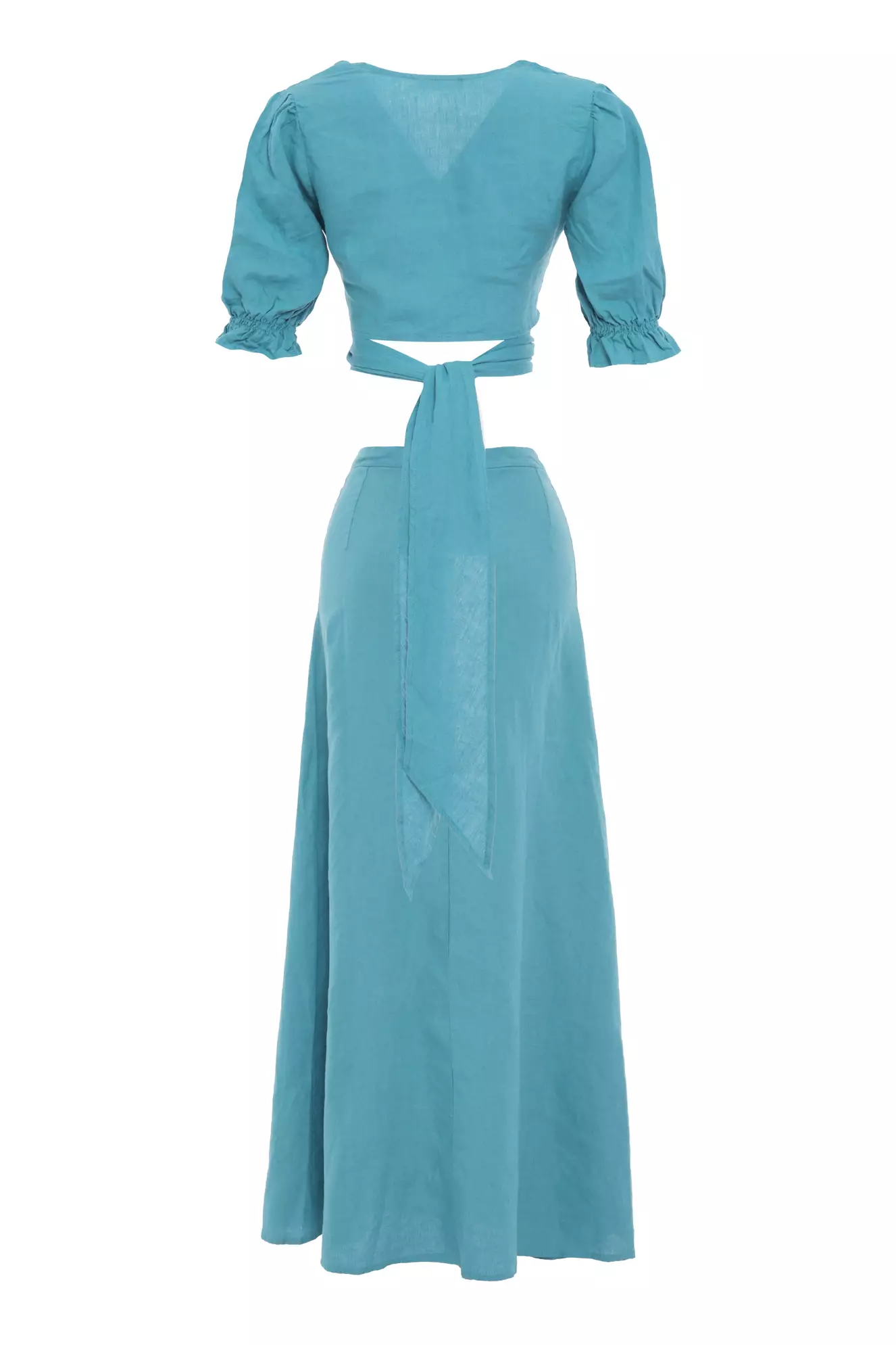 Blue Linen Short Sleeve Long