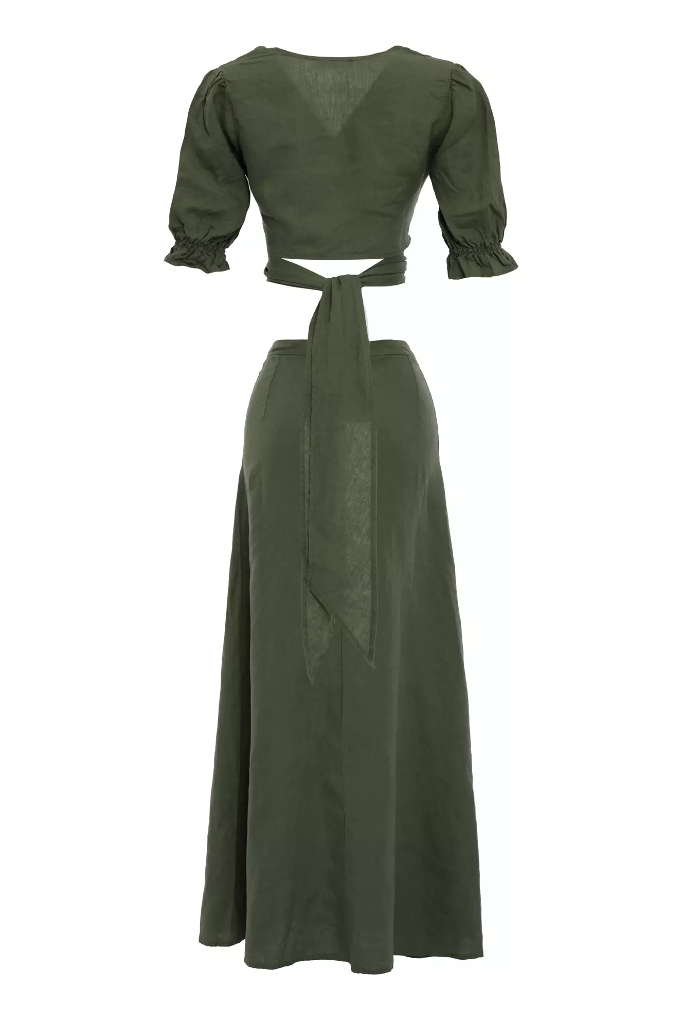 Khaki linen short sleeve long