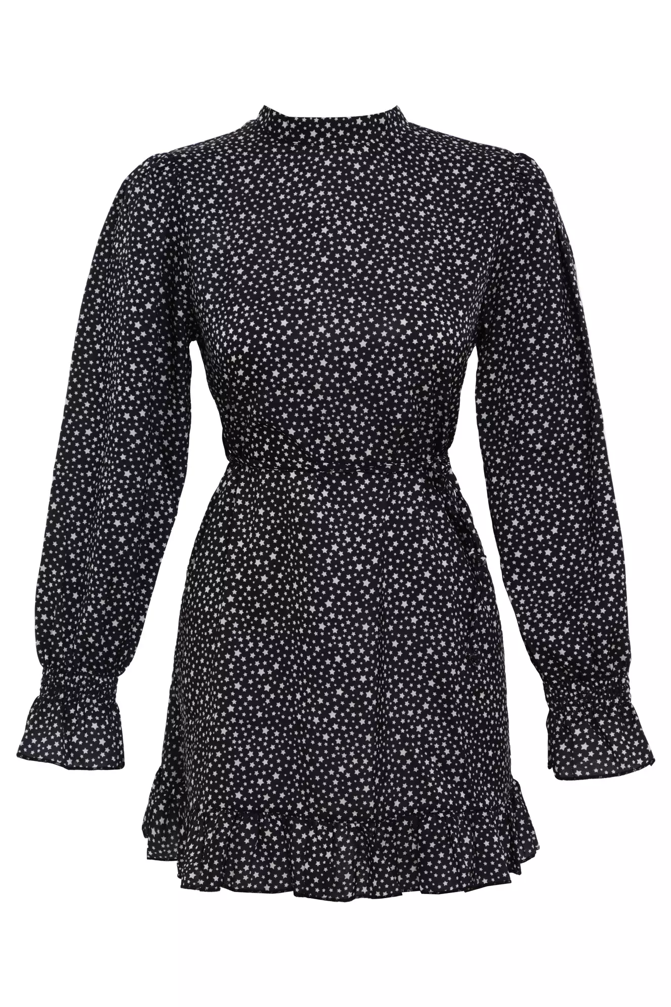Black Satin Long Sleeve Mini Dress