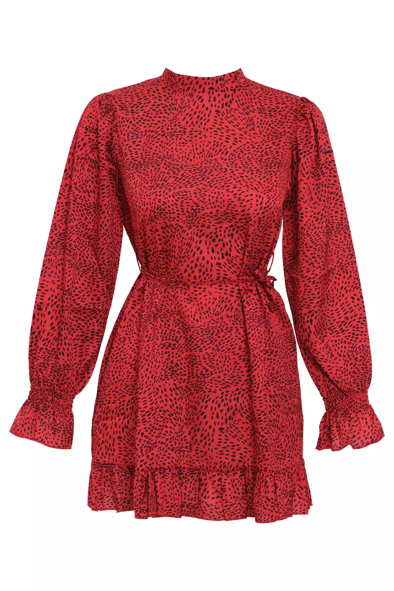 Red satin long sleeve mini dress