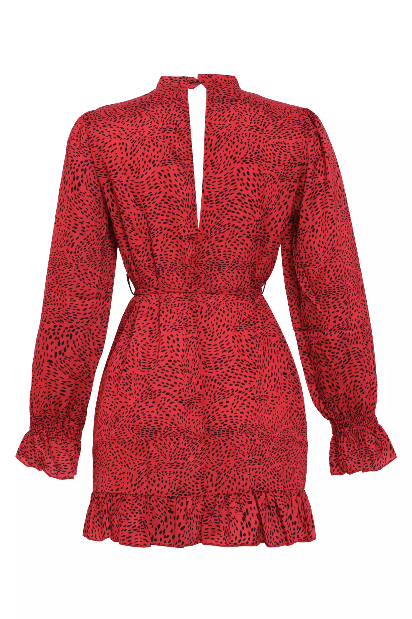 Red satin long sleeve mini dress