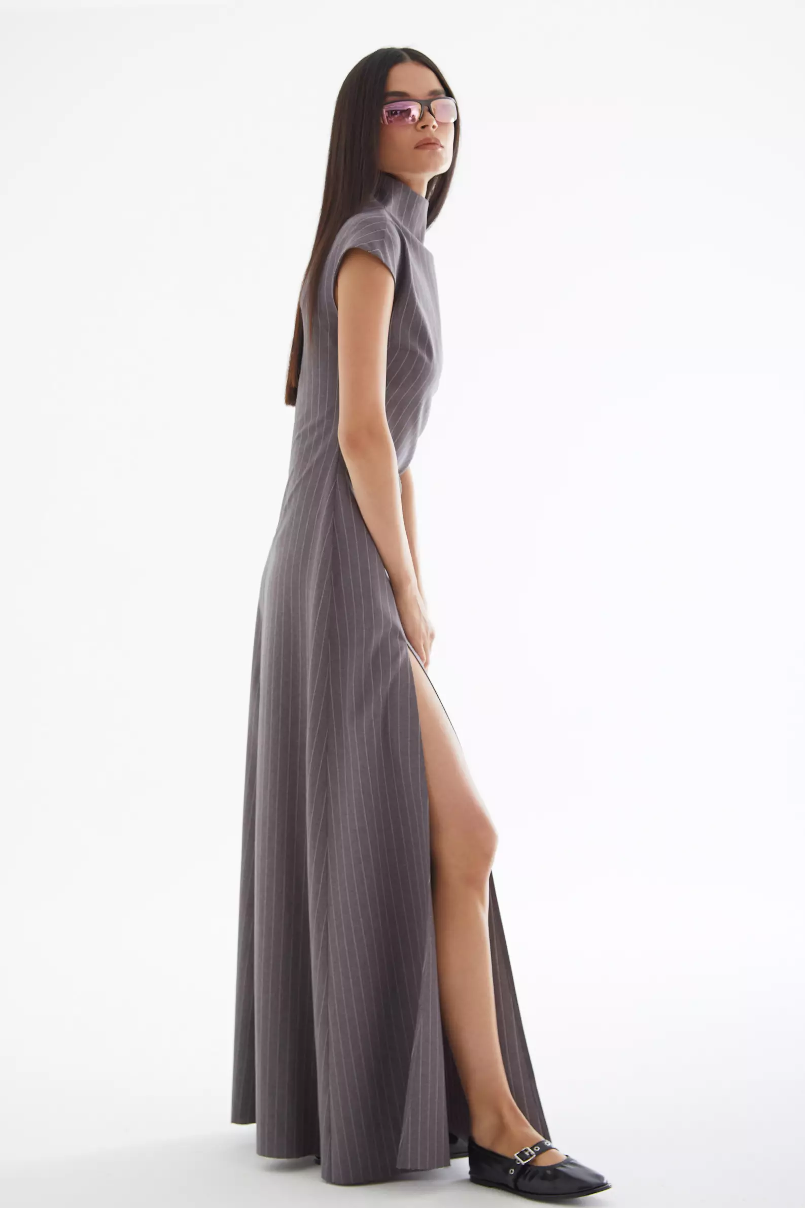 Gray wowen short sleeve long dress