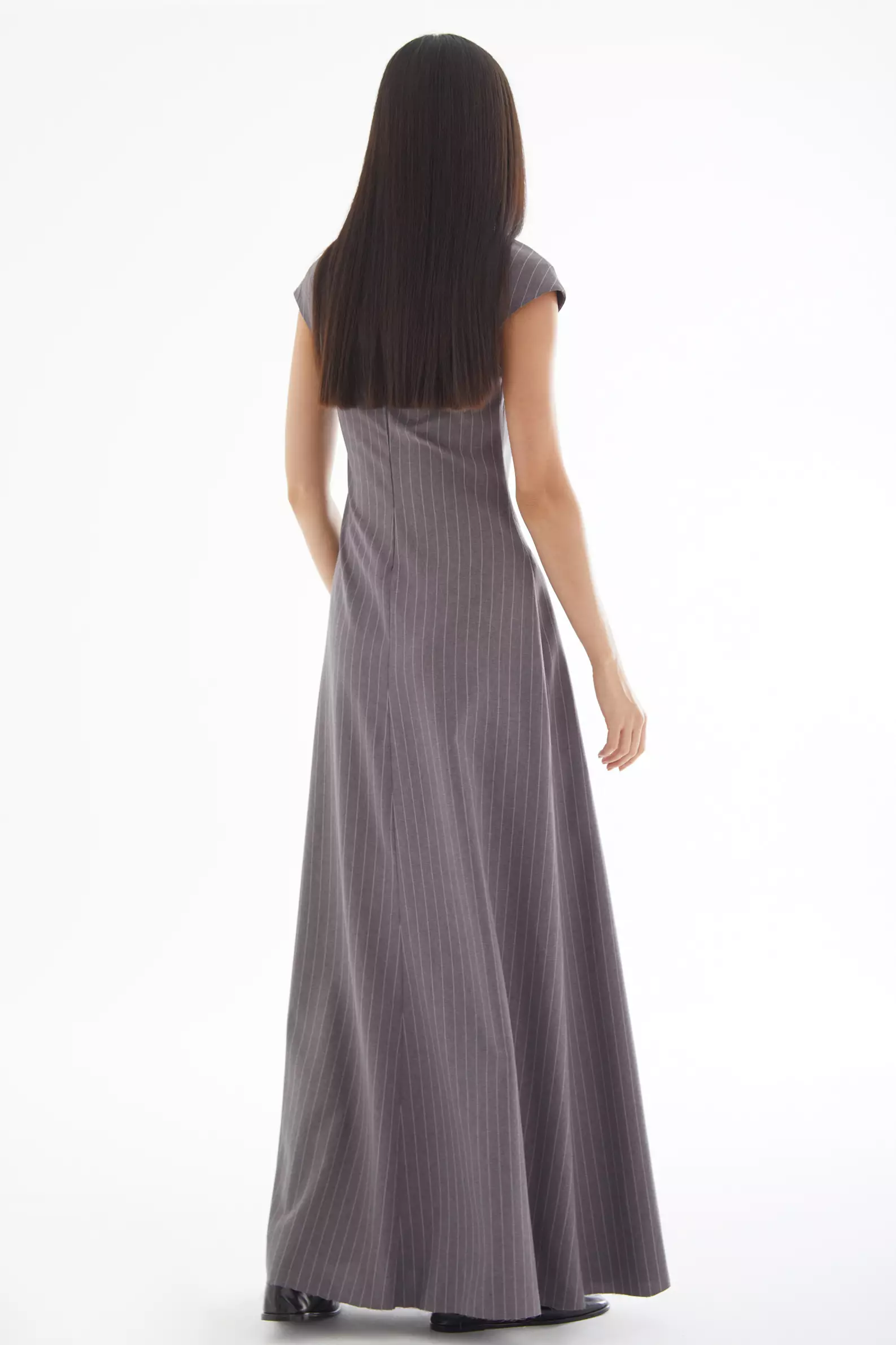 Gray wowen short sleeve long dress