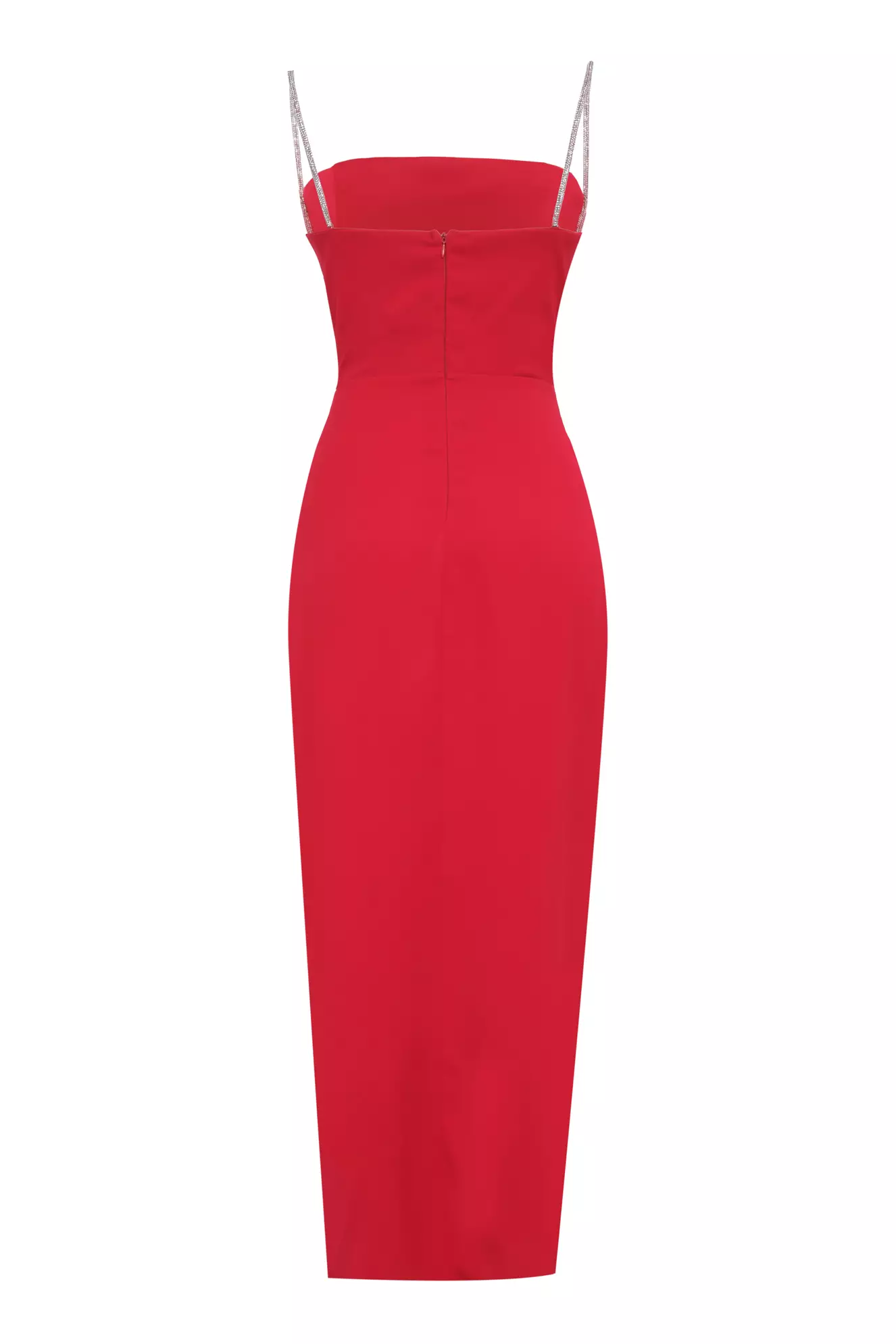 Red Krep Saten Sleeveless Midi Dress