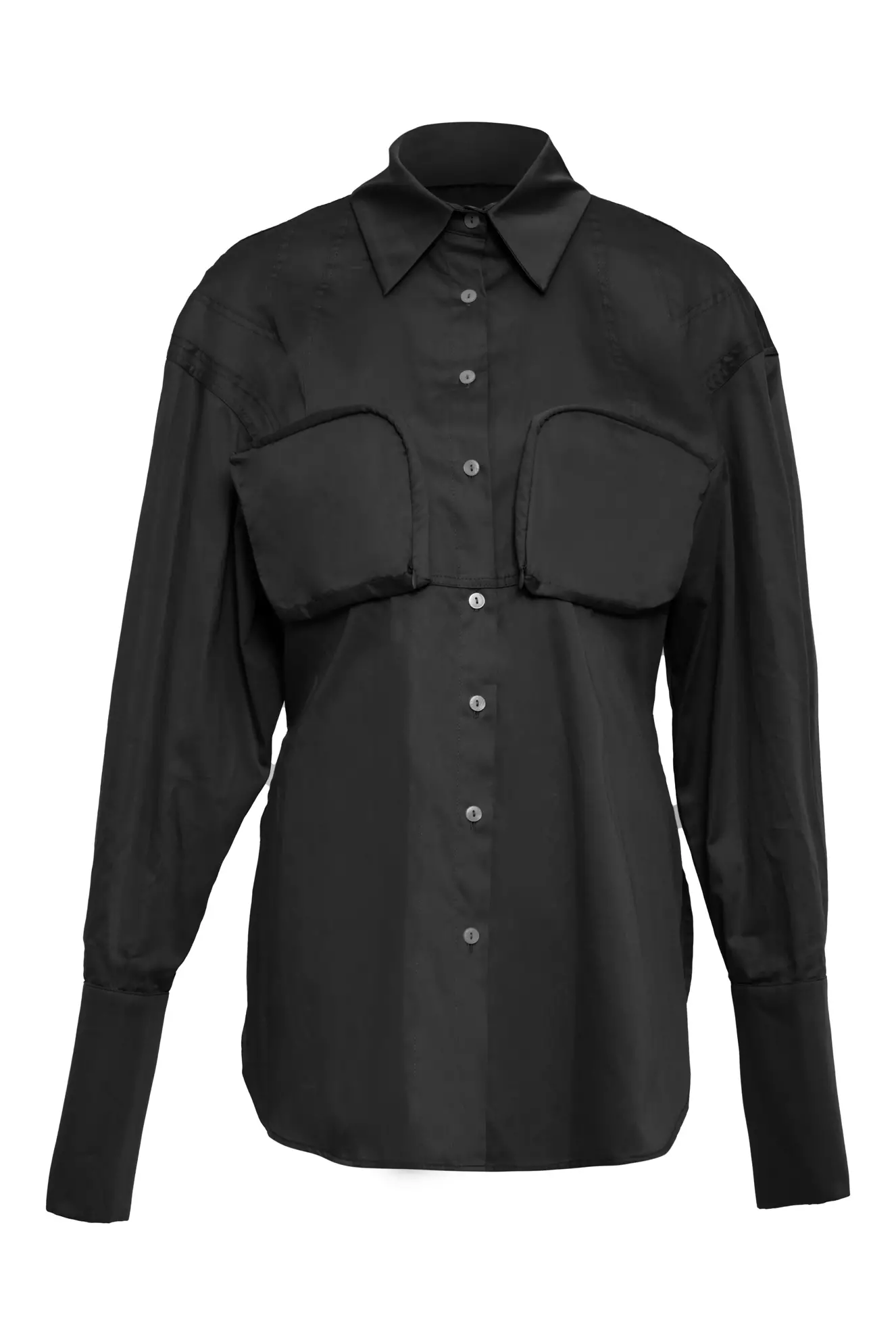Black Poplin Long Sleeve Long Gömlek