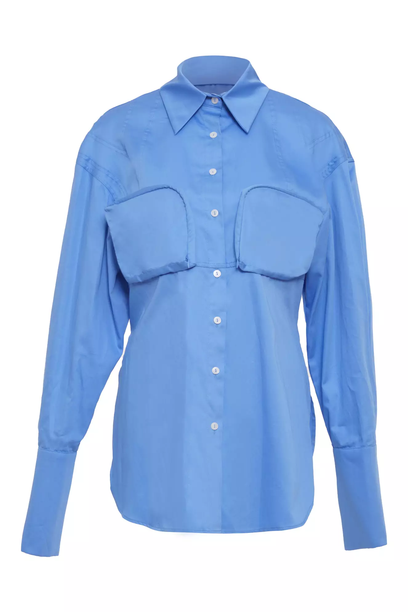 Blue Poplin Long Sleeve Long Gömlek