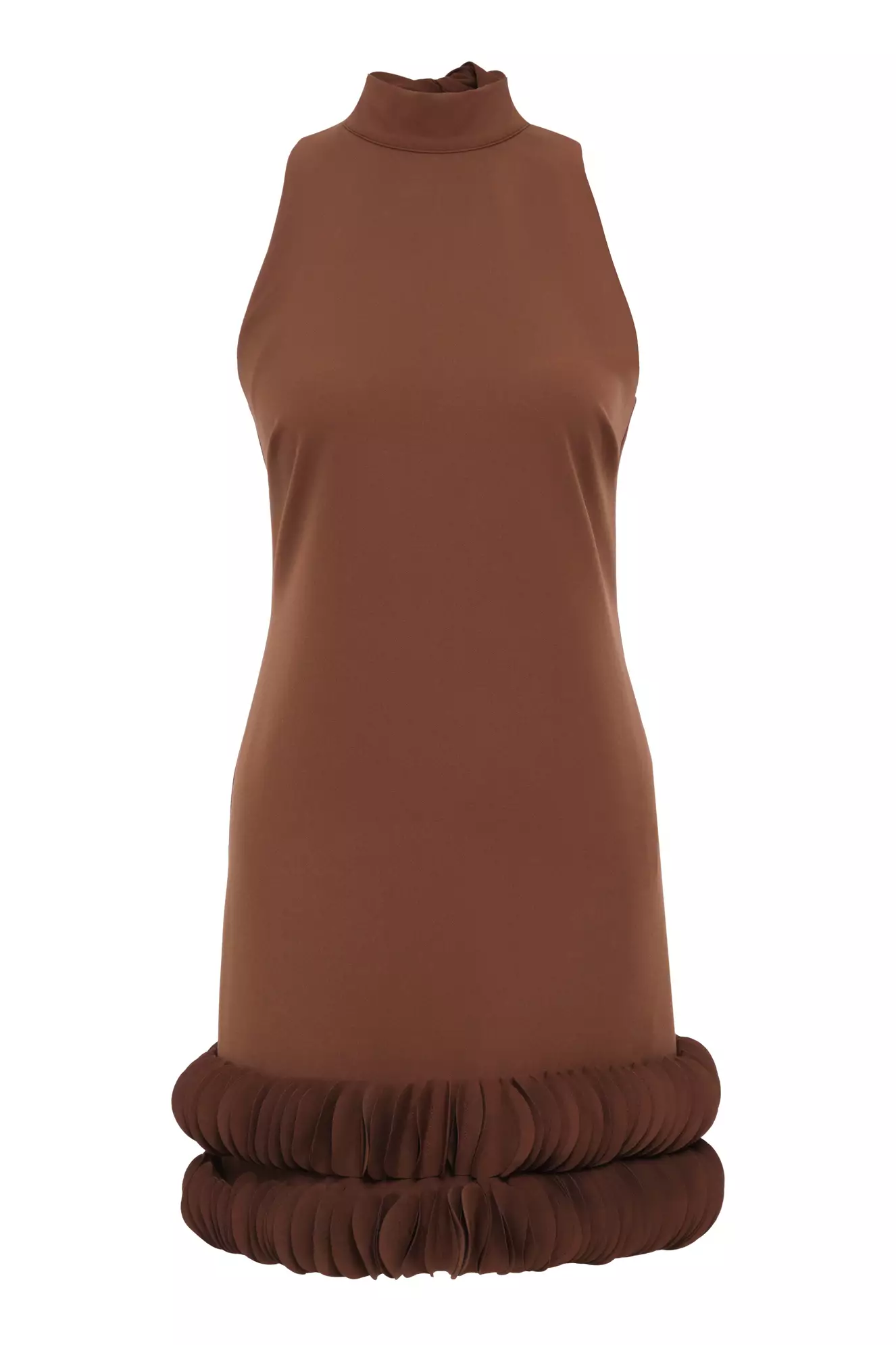 Brown Crepe Sleeveless Mini Dress