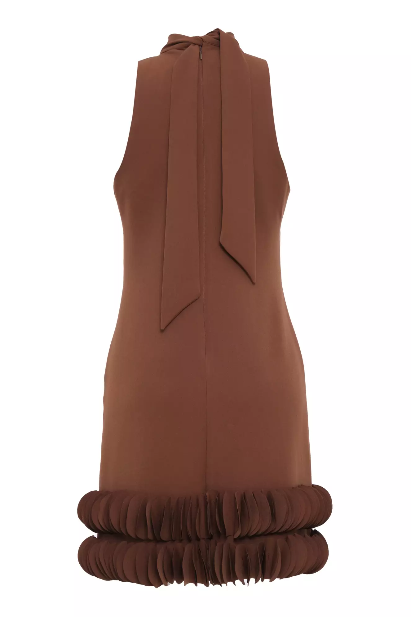 Brown Crepe Sleeveless Mini Dress