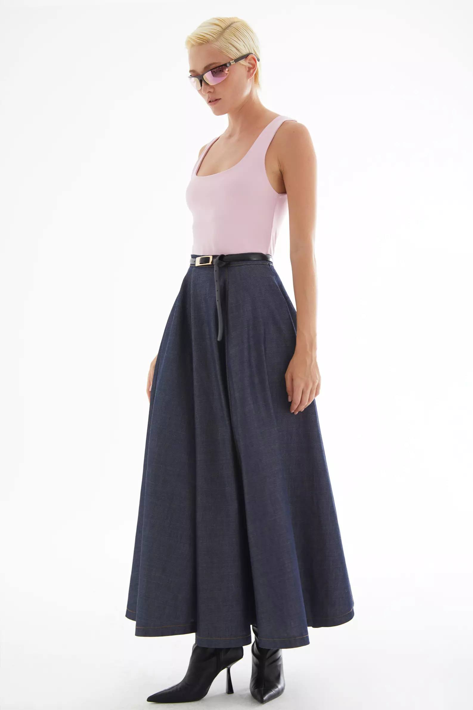 Navy Blue Kot Long Skirt