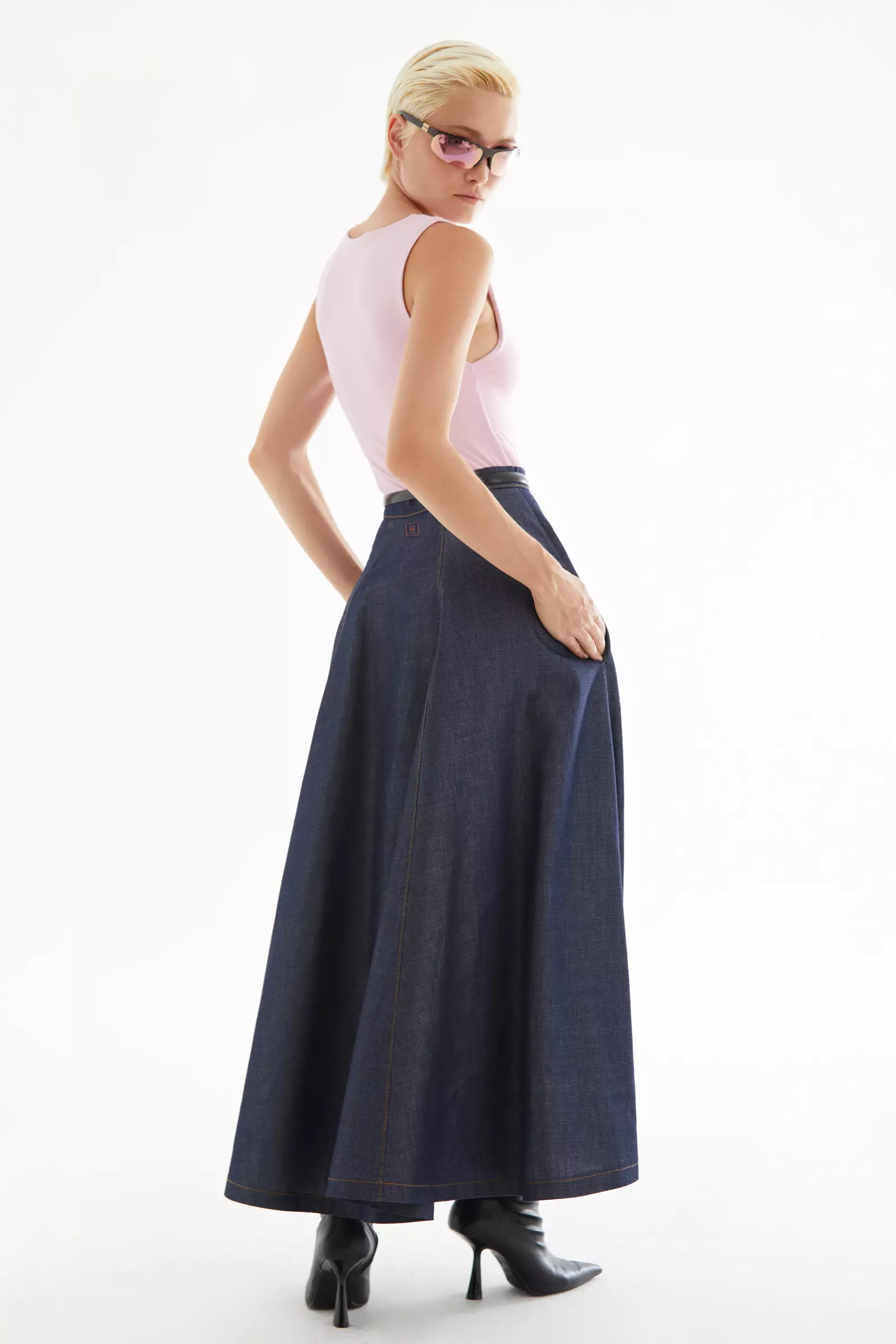 Navy Blue Kot Long Skirt