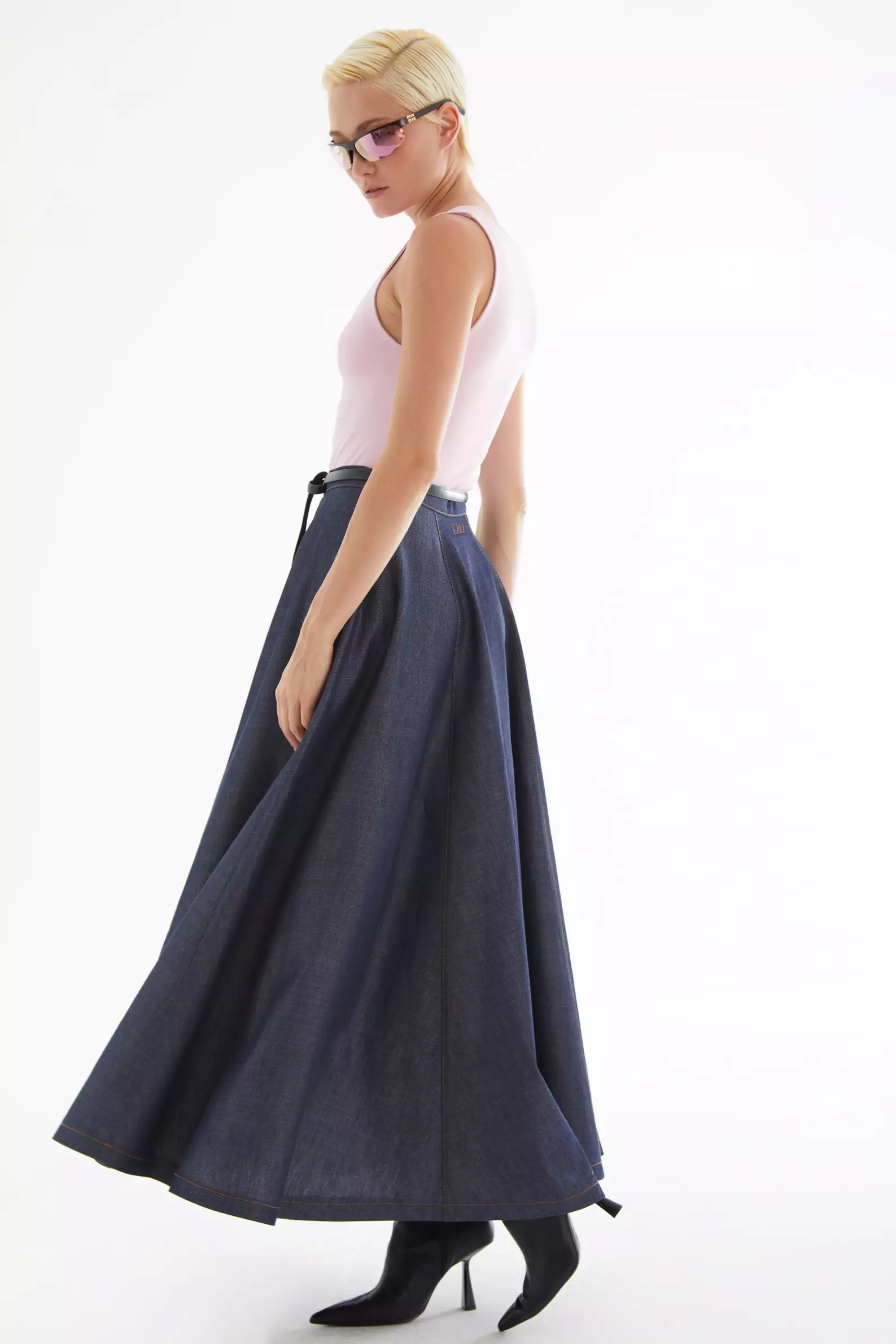 Navy Blue Kot Long Skirt