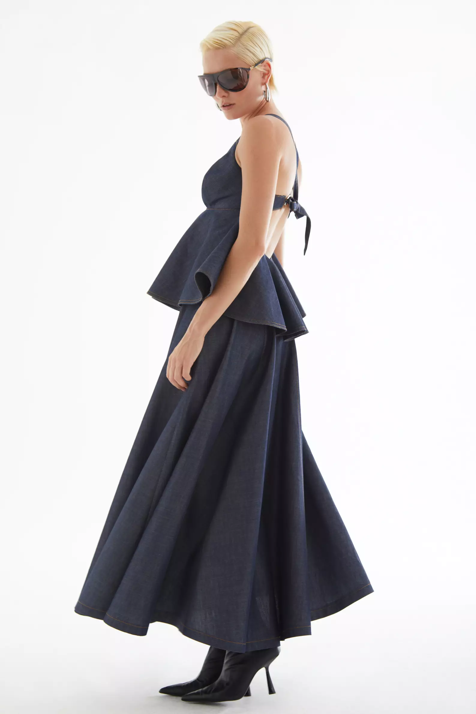 Navy Blue Kot Long Skirt