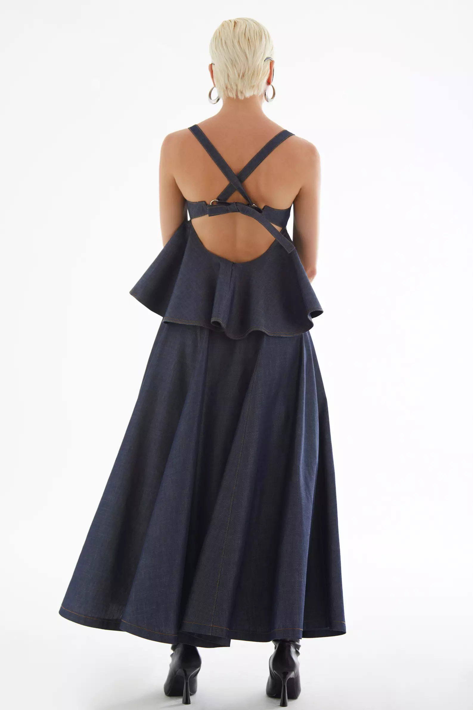 Navy Blue Kot Long Skirt