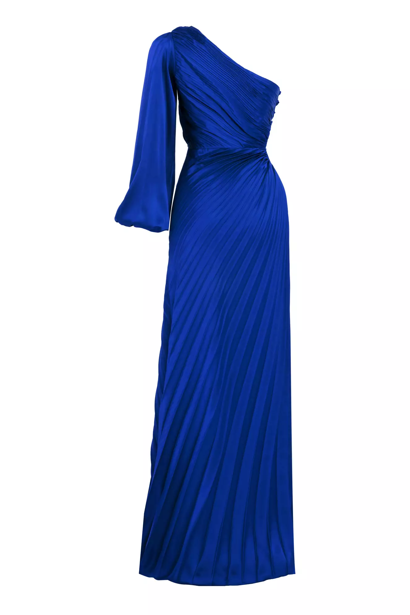 Blue Satin One Arm Long Dress