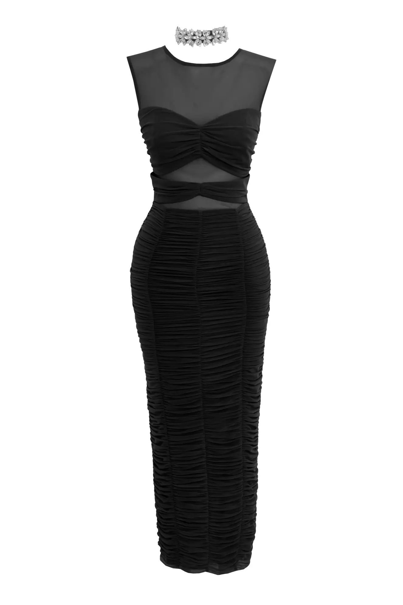 Black tulle sleeveless midi dress