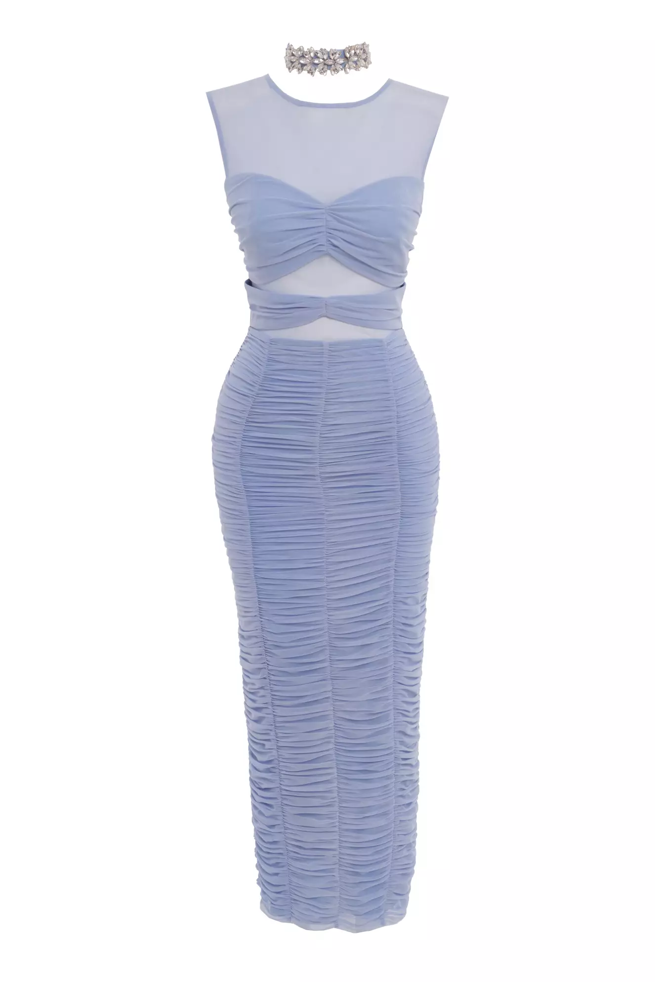 Blue Tulle Sleeveless Midi Dress