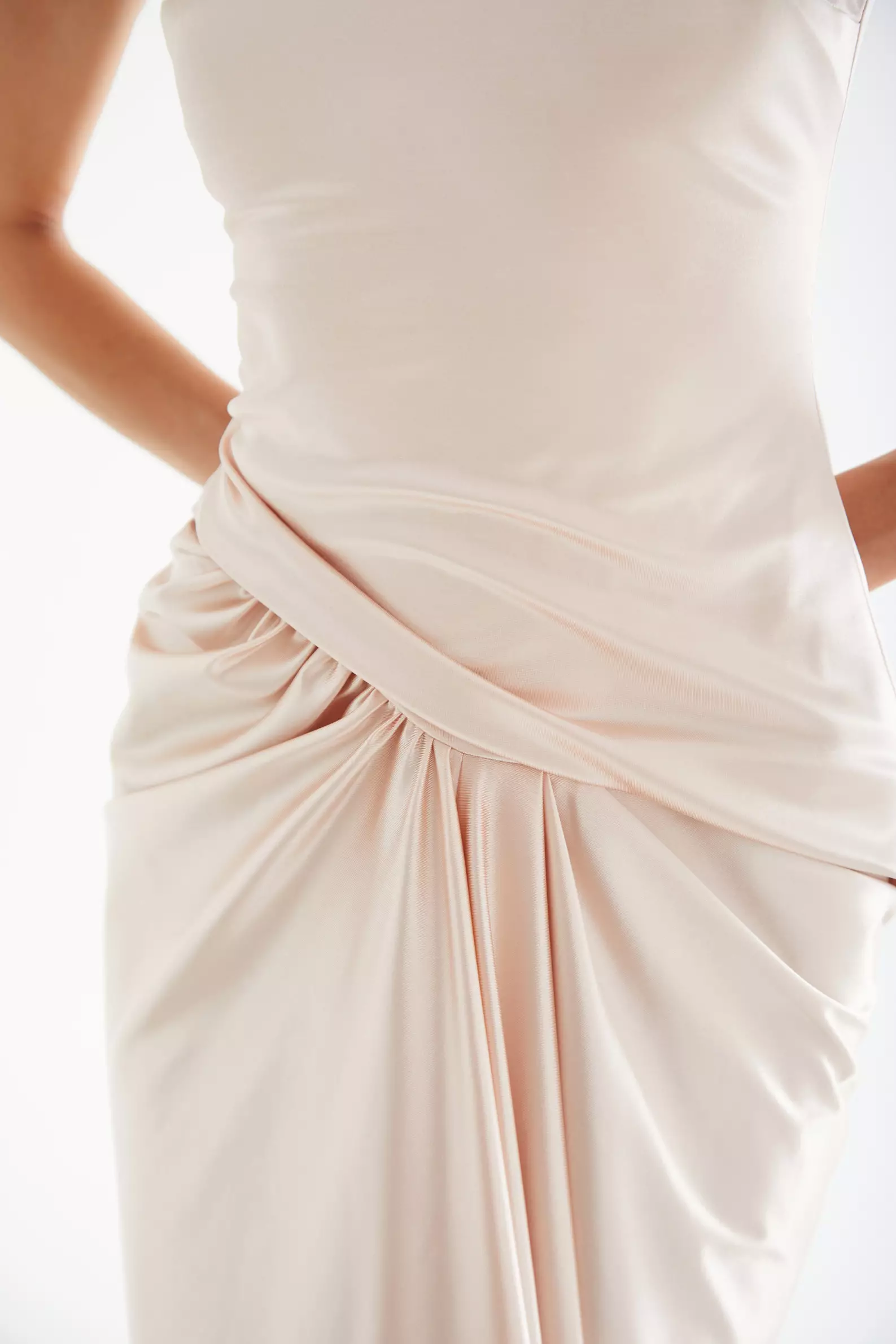 Blush örme Saten Sleeveless Long Dress