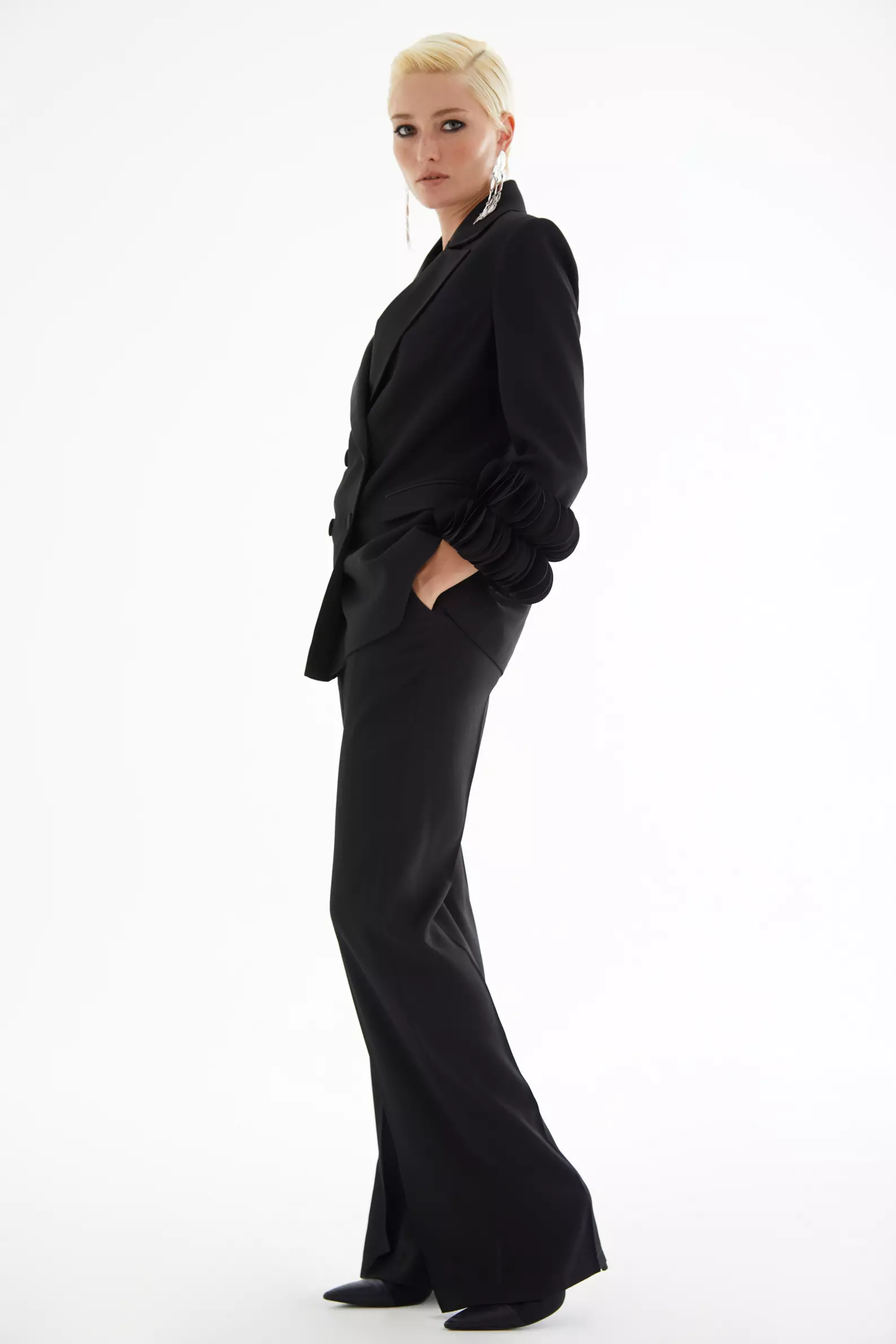 Black krep saten long pants
