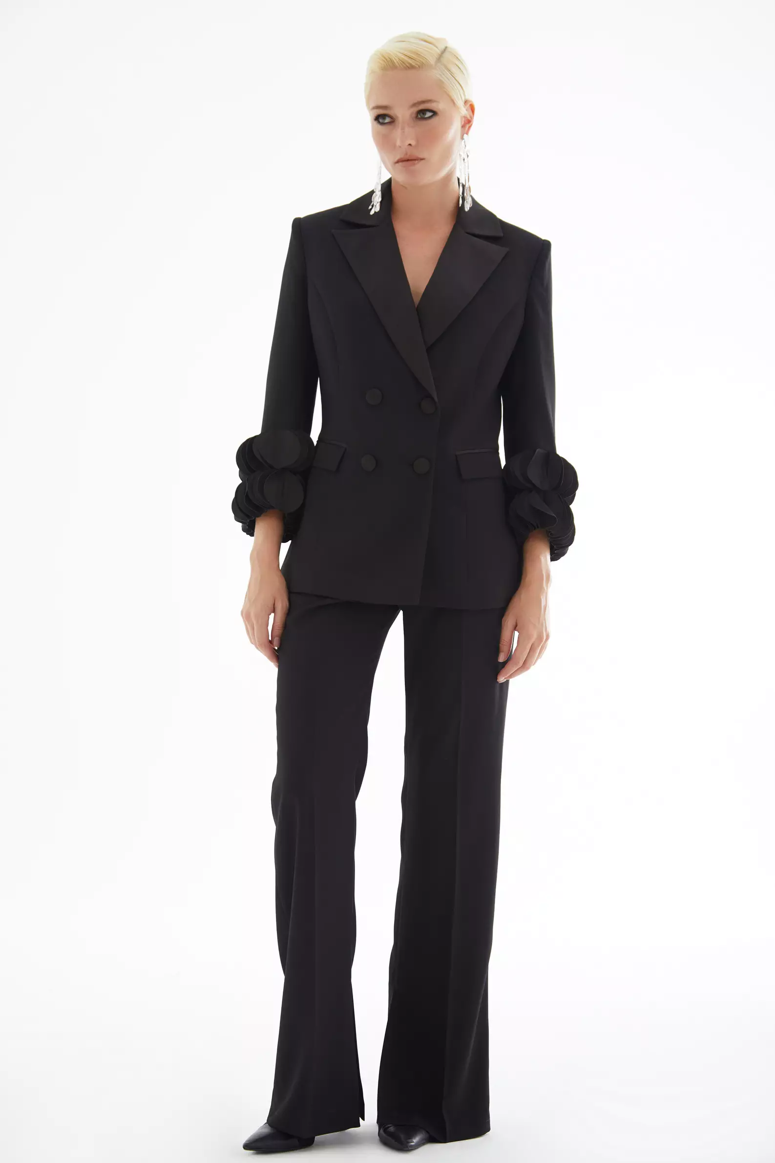 Black krep saten long pants