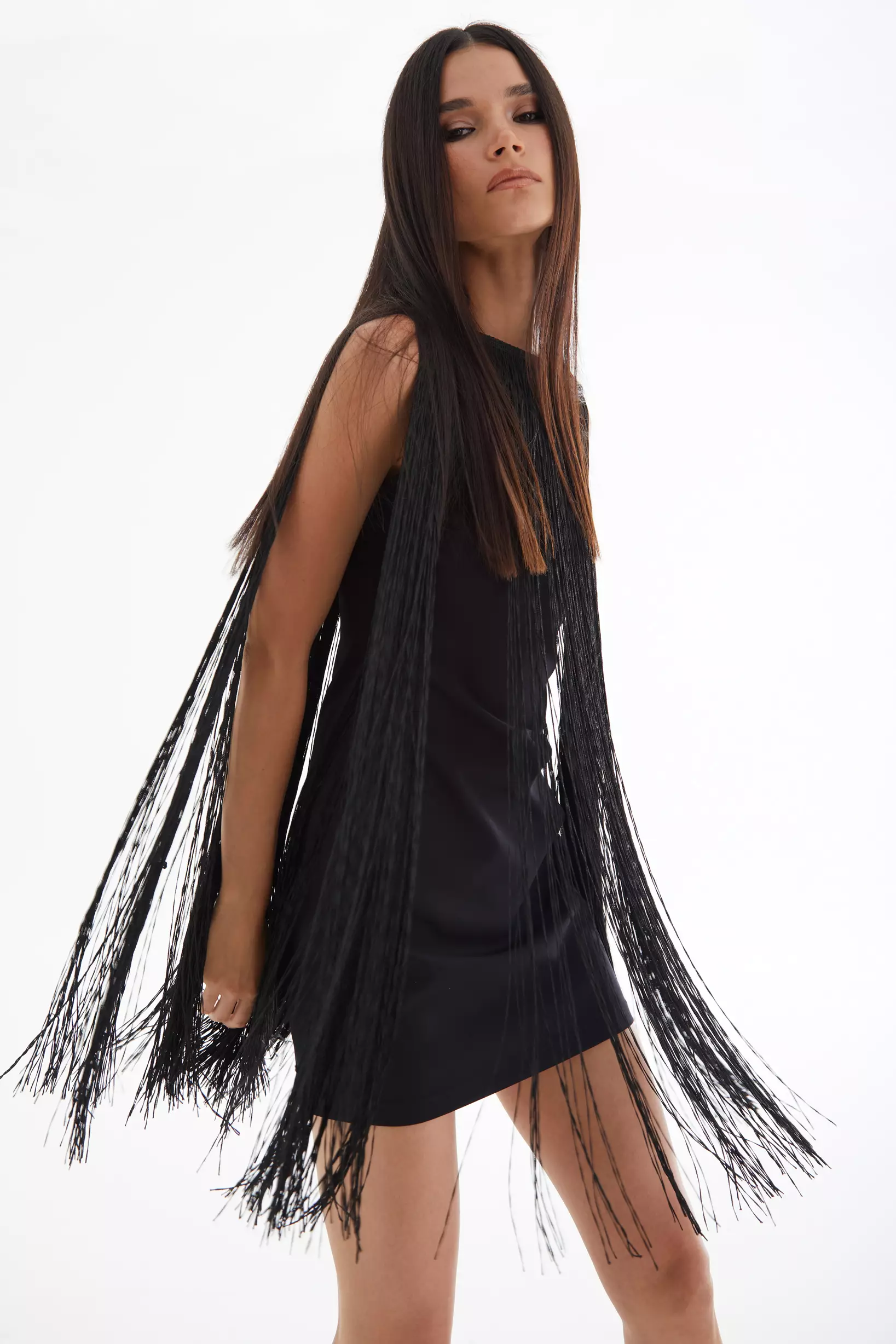 Black Crepe Sleeveless Mini Dress