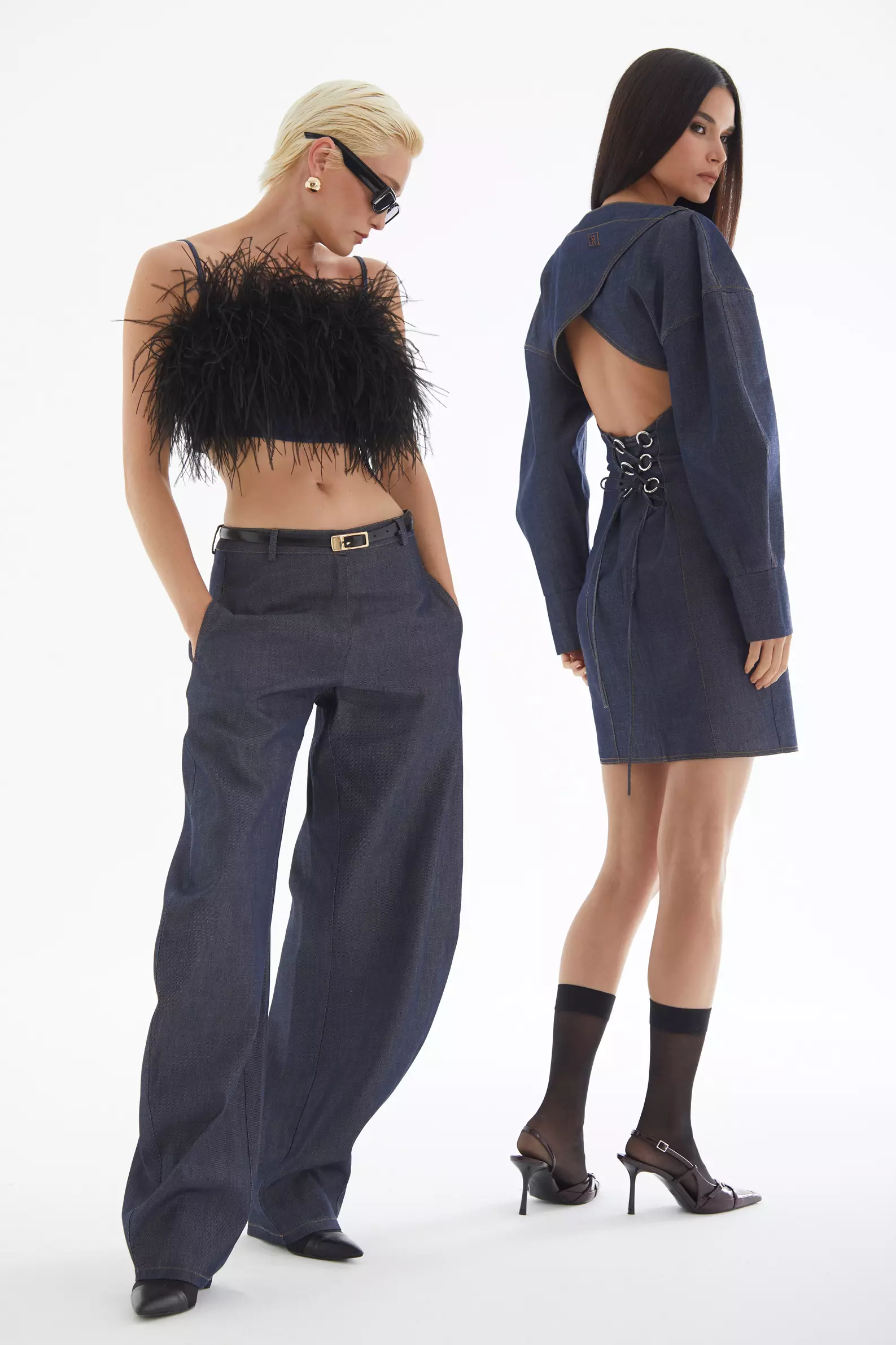 Navy Blue Kot Sleeveless Mini Büstiyer
