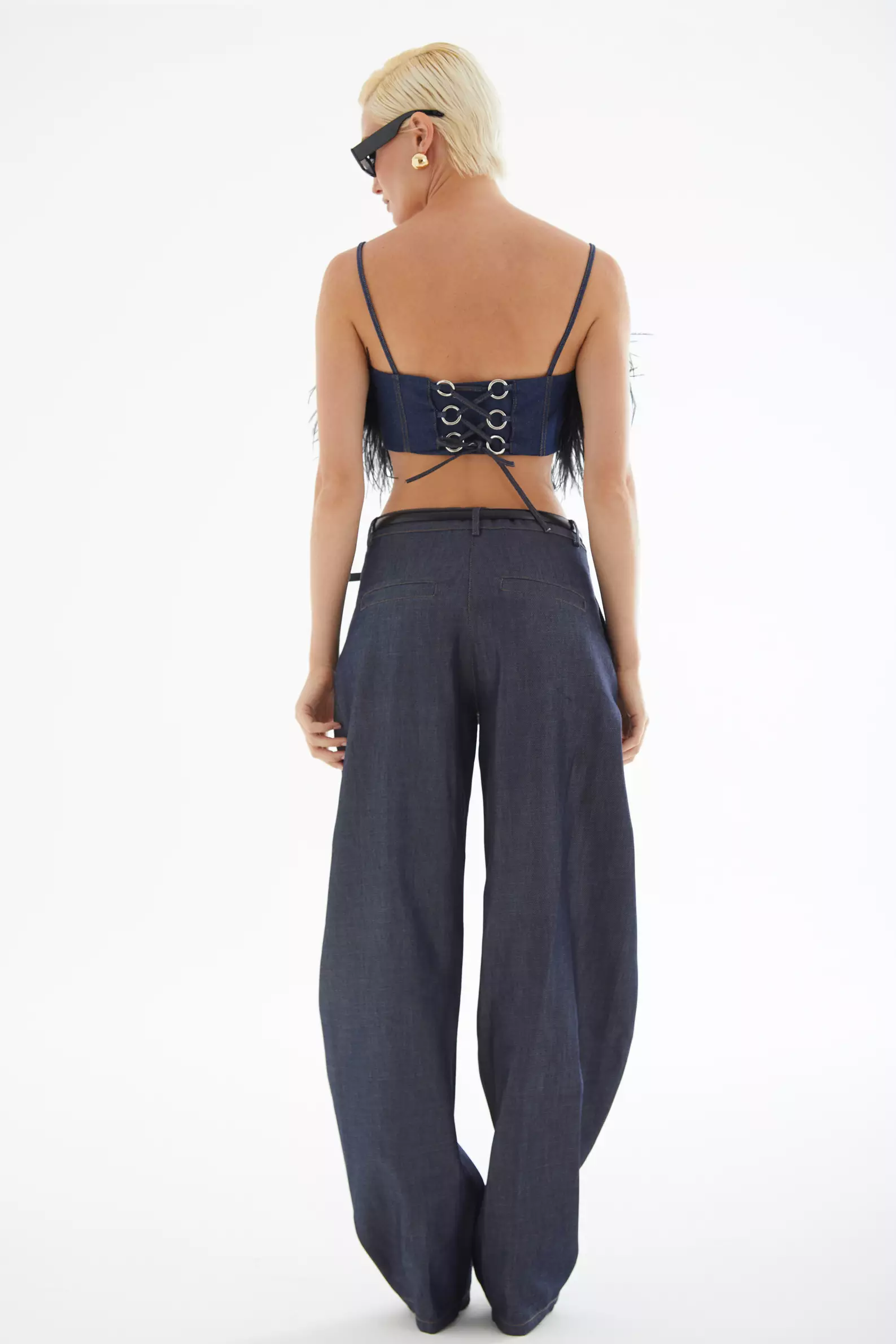 Navy Blue Kot Sleeveless Mini Büstiyer
