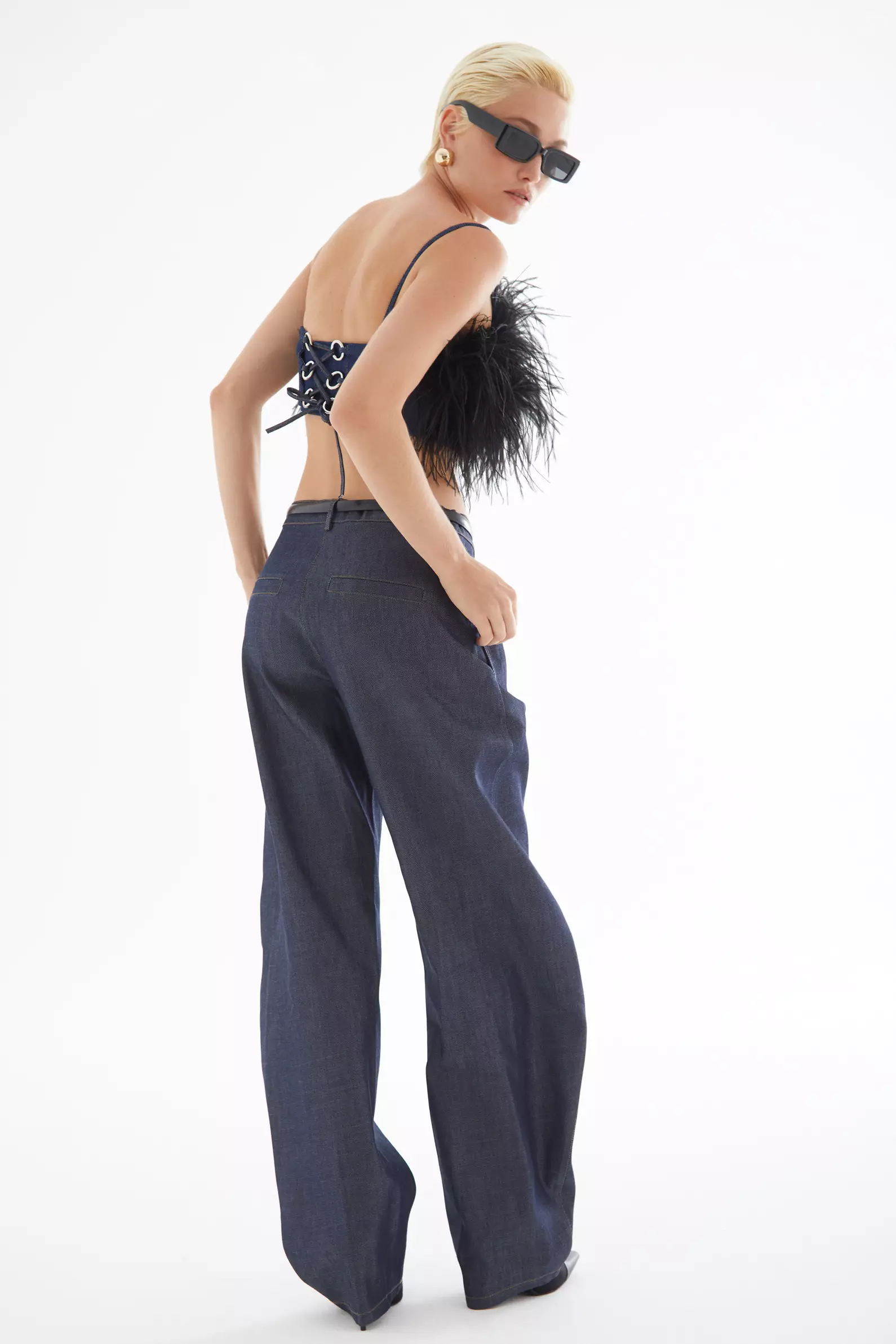 Navy Blue Kot Sleeveless Mini Büstiyer