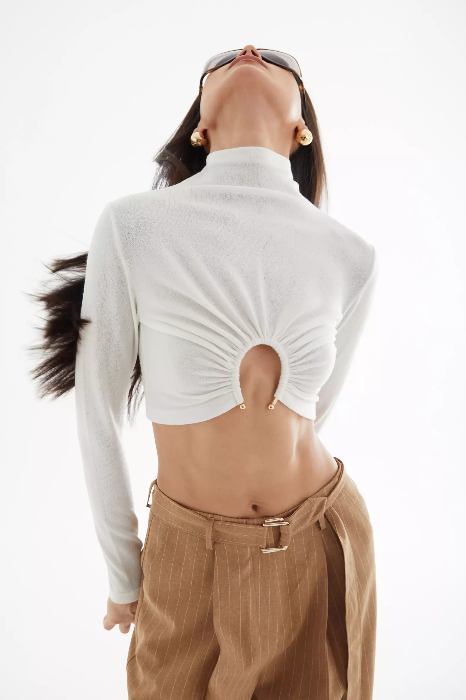 White Triko Long Sleeve Mini Shirt