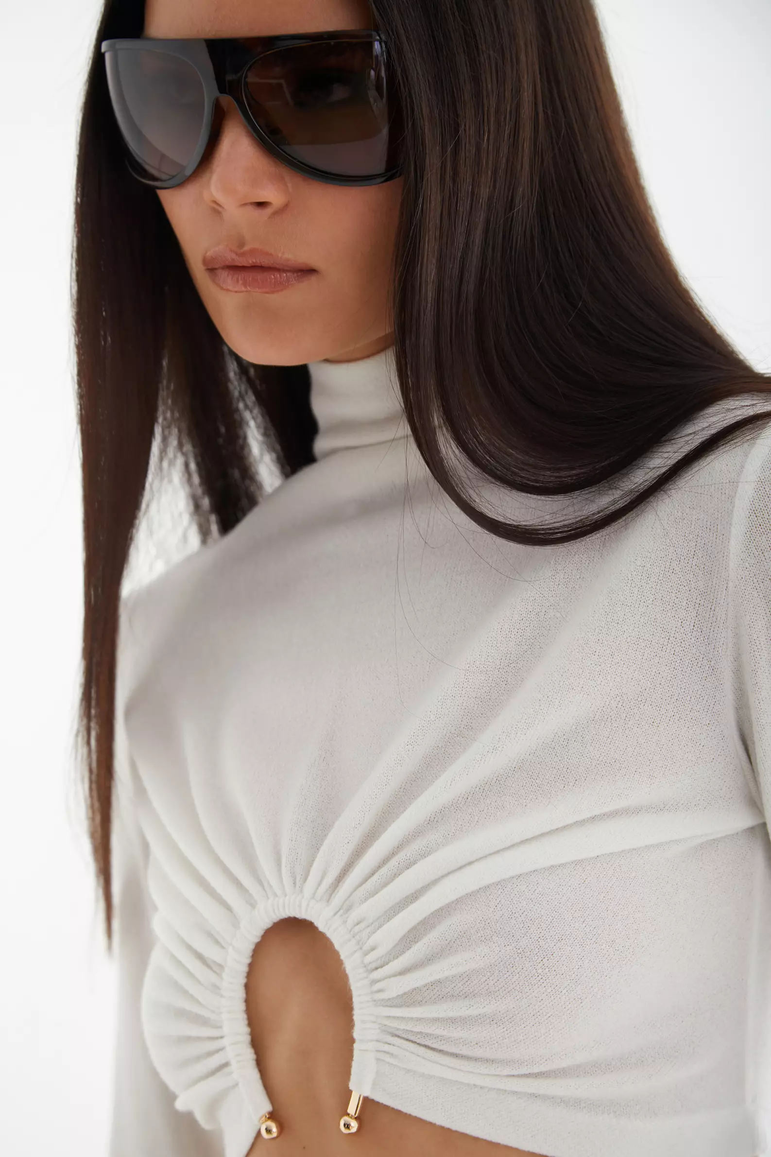 White Triko Long Sleeve Mini Shirt