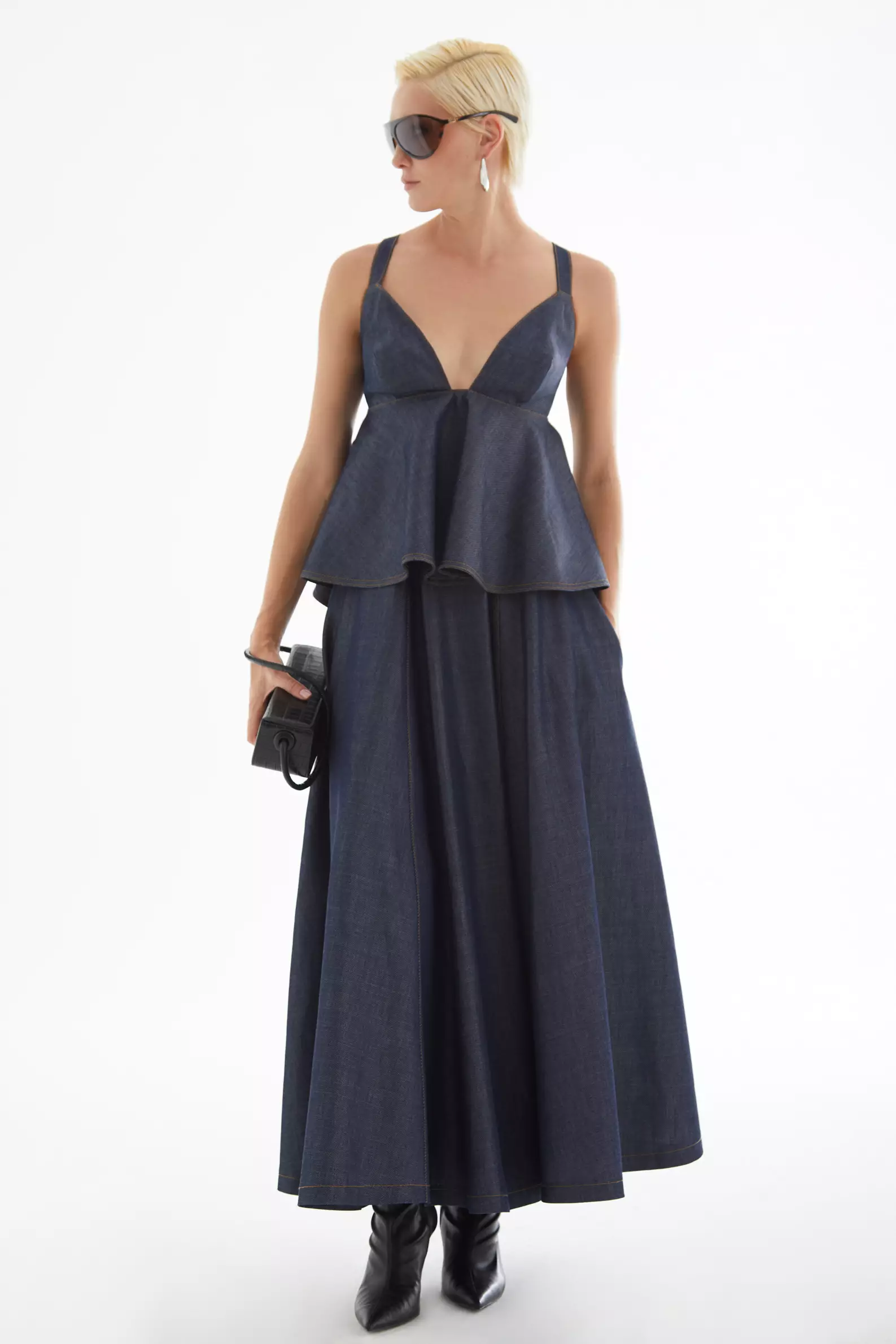 Navy Blue Kot Sleeveless Mini Büstiyer