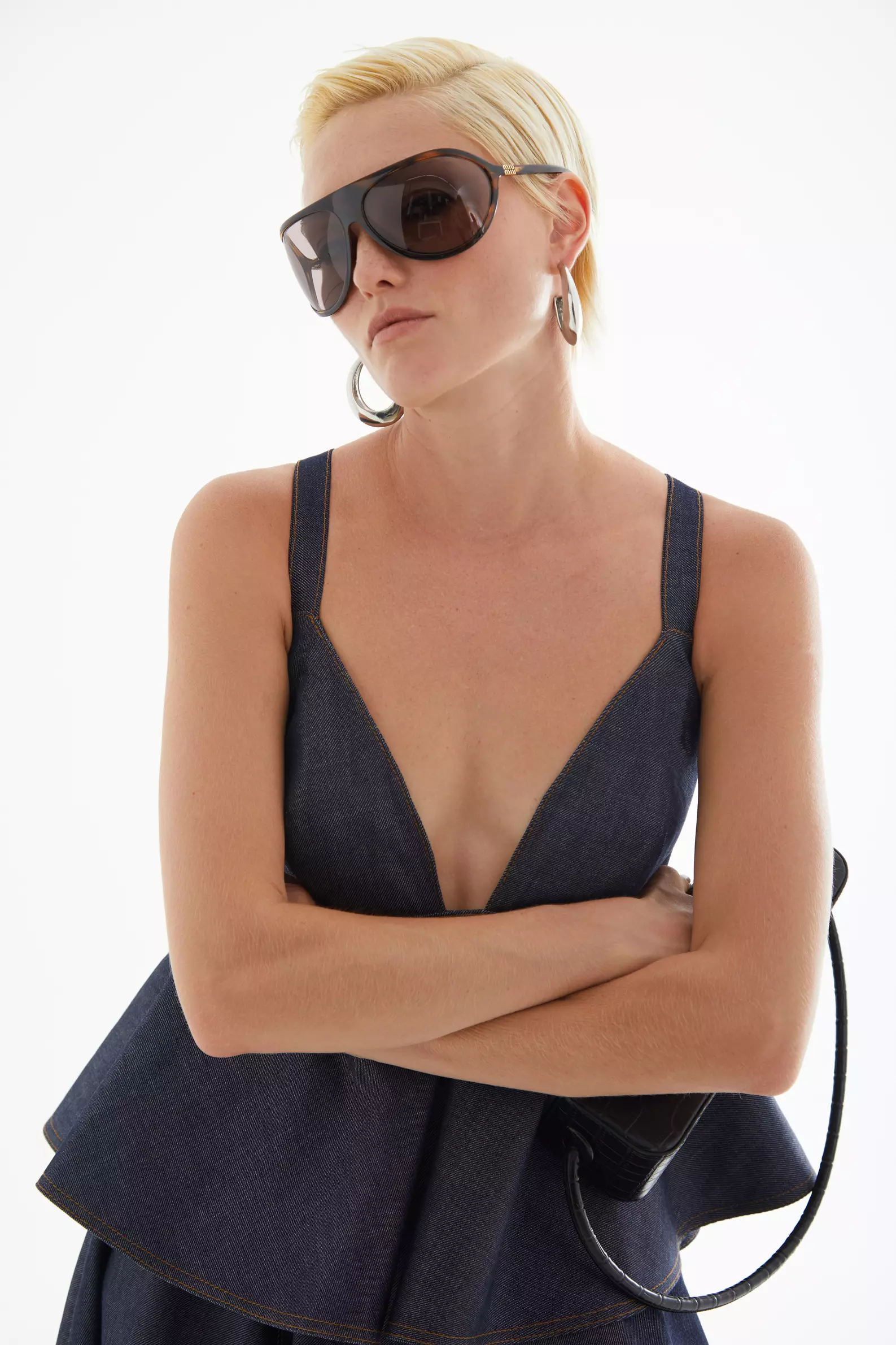 Navy Blue Kot Sleeveless Mini Büstiyer