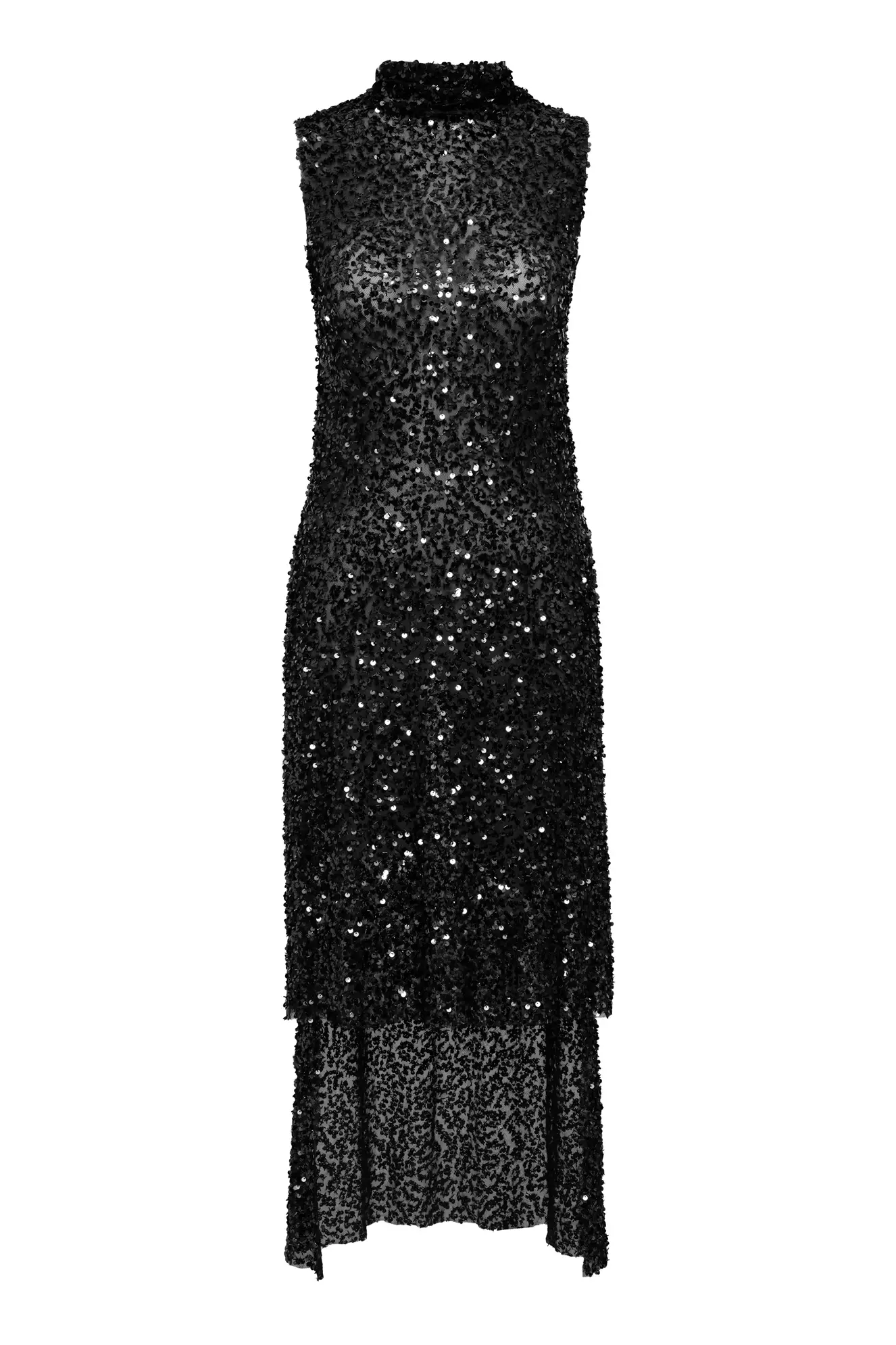 Black Sequin Sleeveless Maxi Tunik