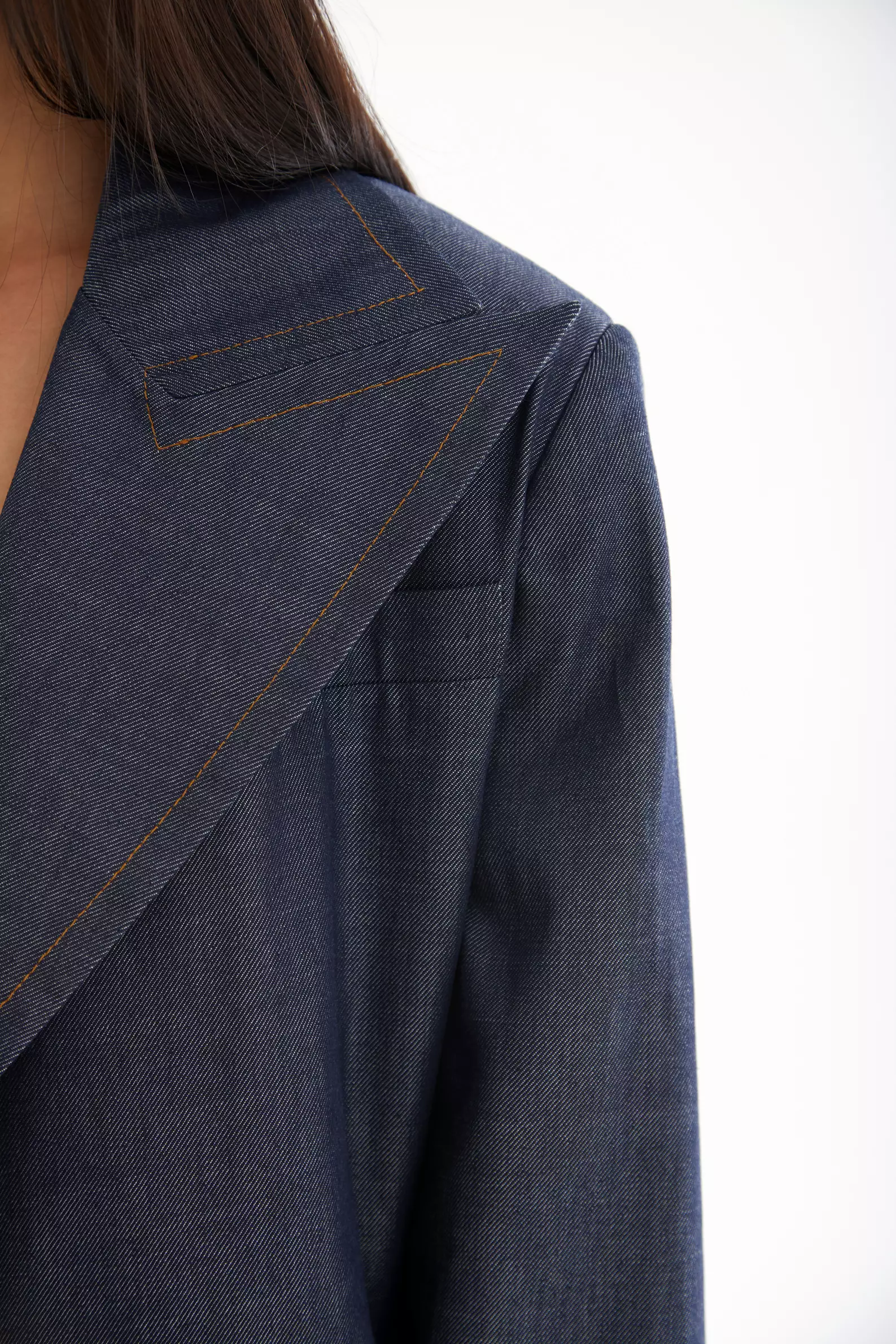 Navy Blue Kot Long Sleeve Long Coat