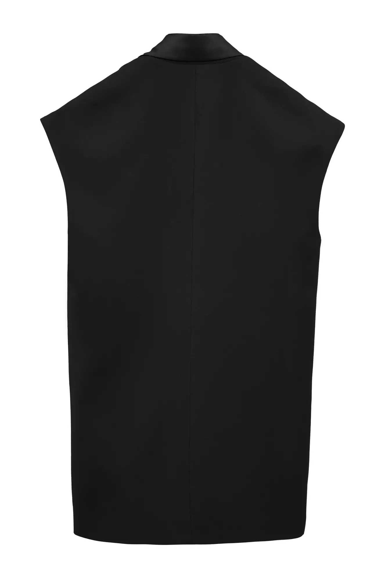 Black Krep Saten Sleeveless Long Jacket
